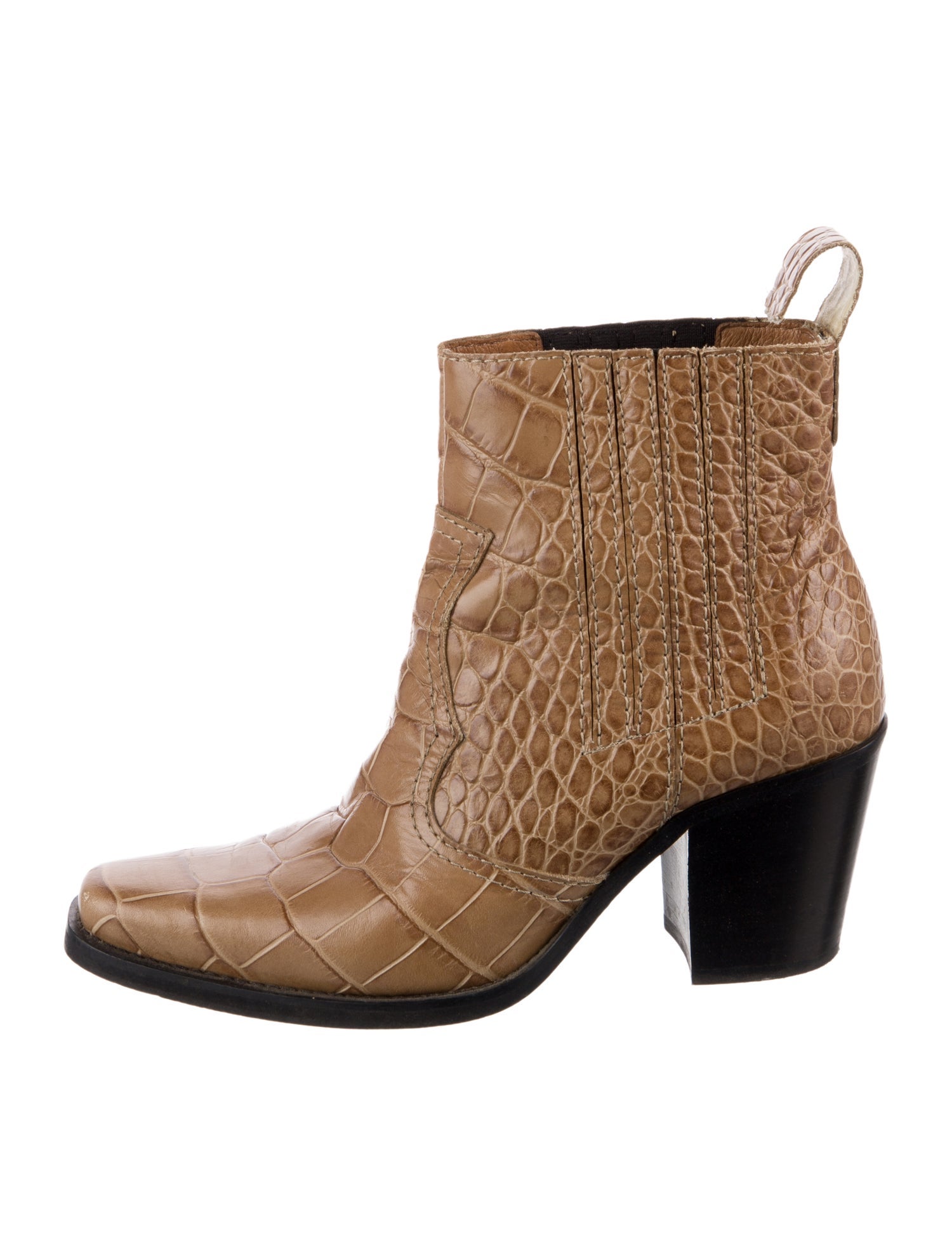 Ganni Leather Animal Print Western Boots
