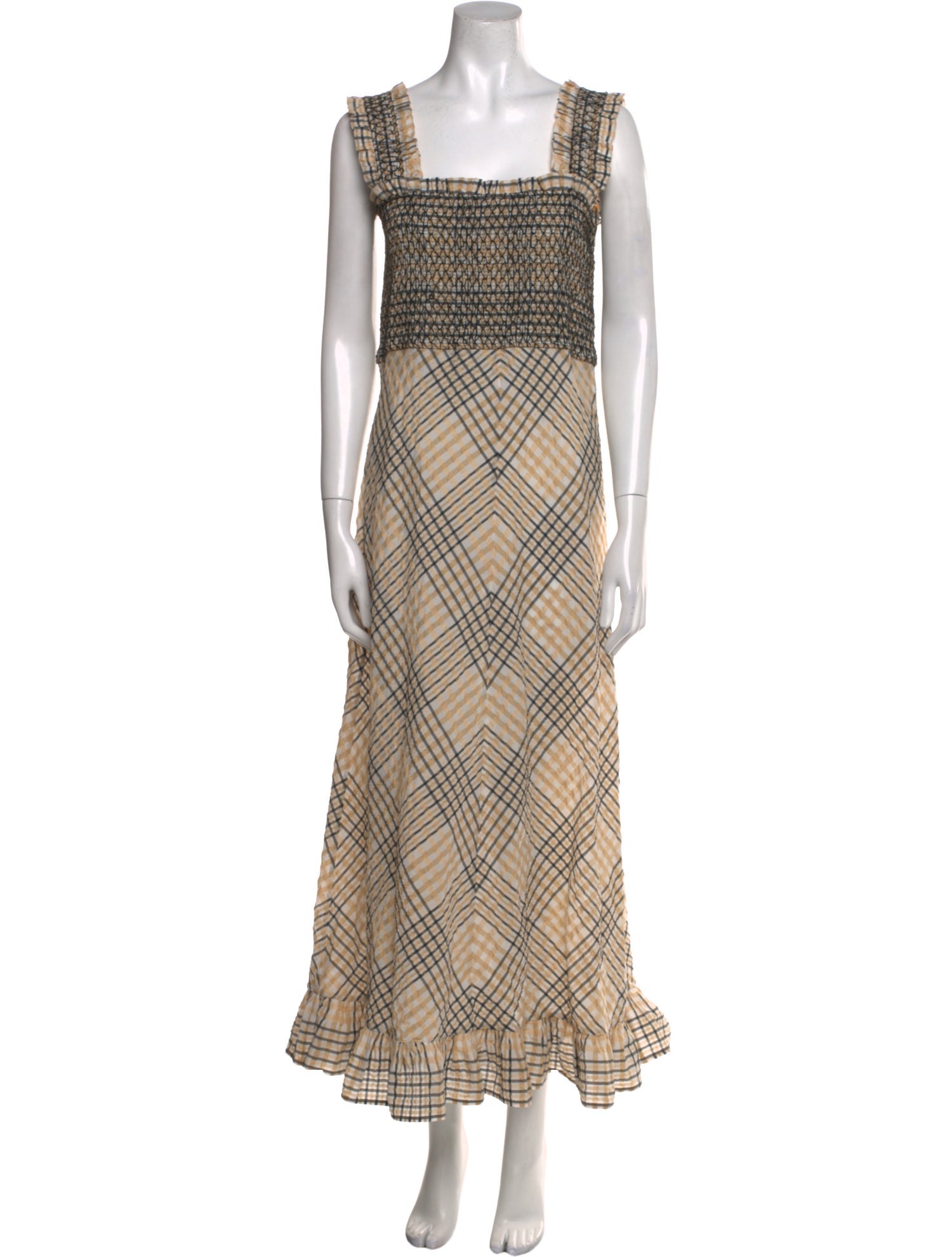 Ganni Plaid Print Long Dress