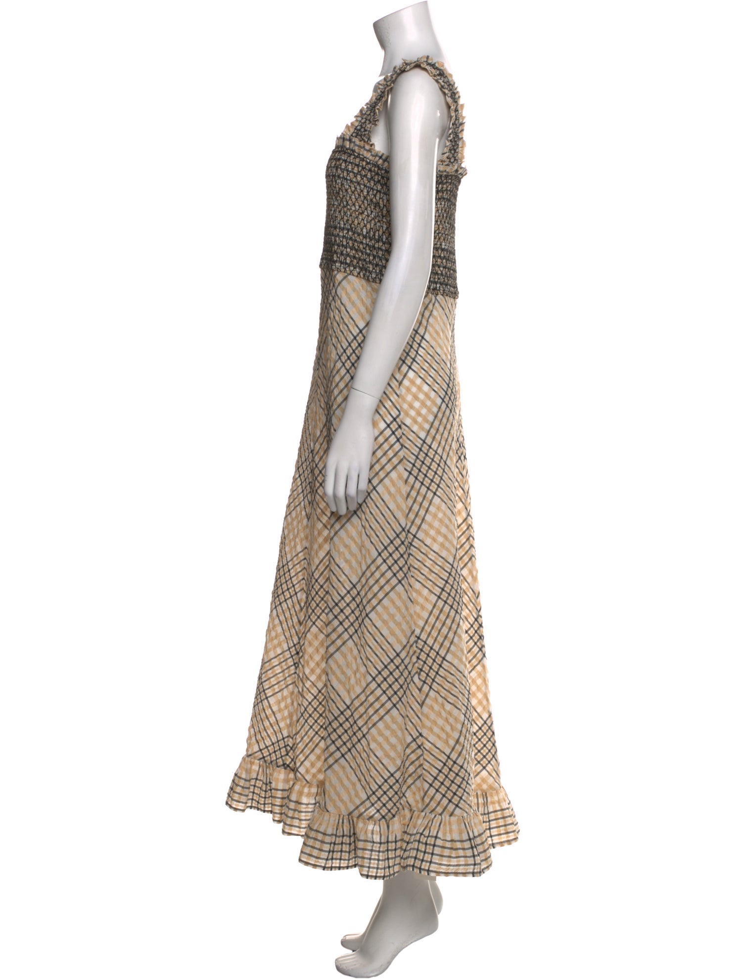 Ganni Plaid Print Long Dress