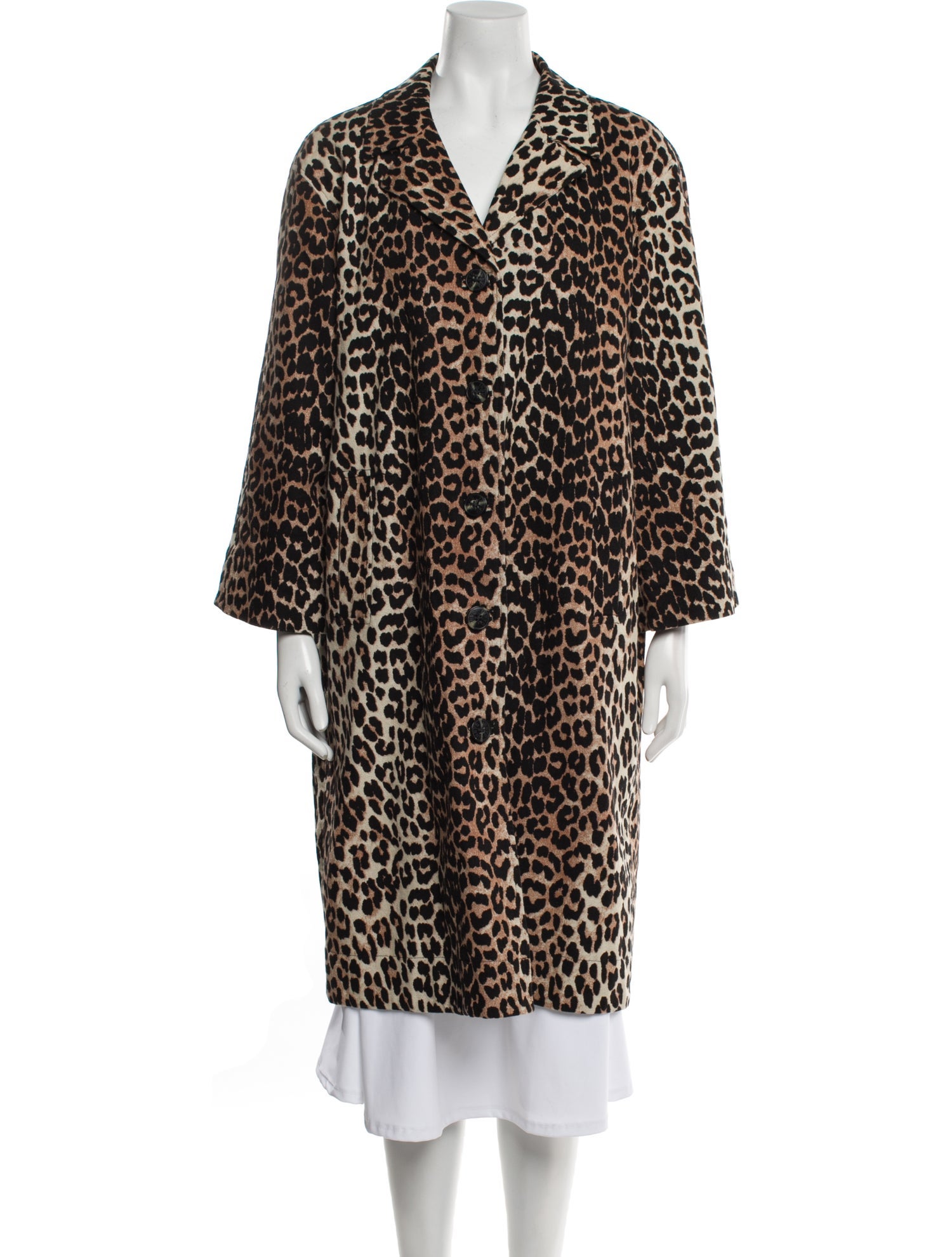 Ganni Linen Animal Print Faux Fur Coat