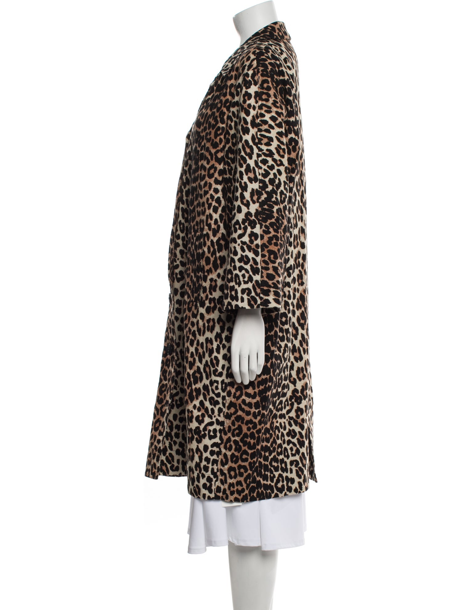 Ganni Linen Animal Print Faux Fur Coat