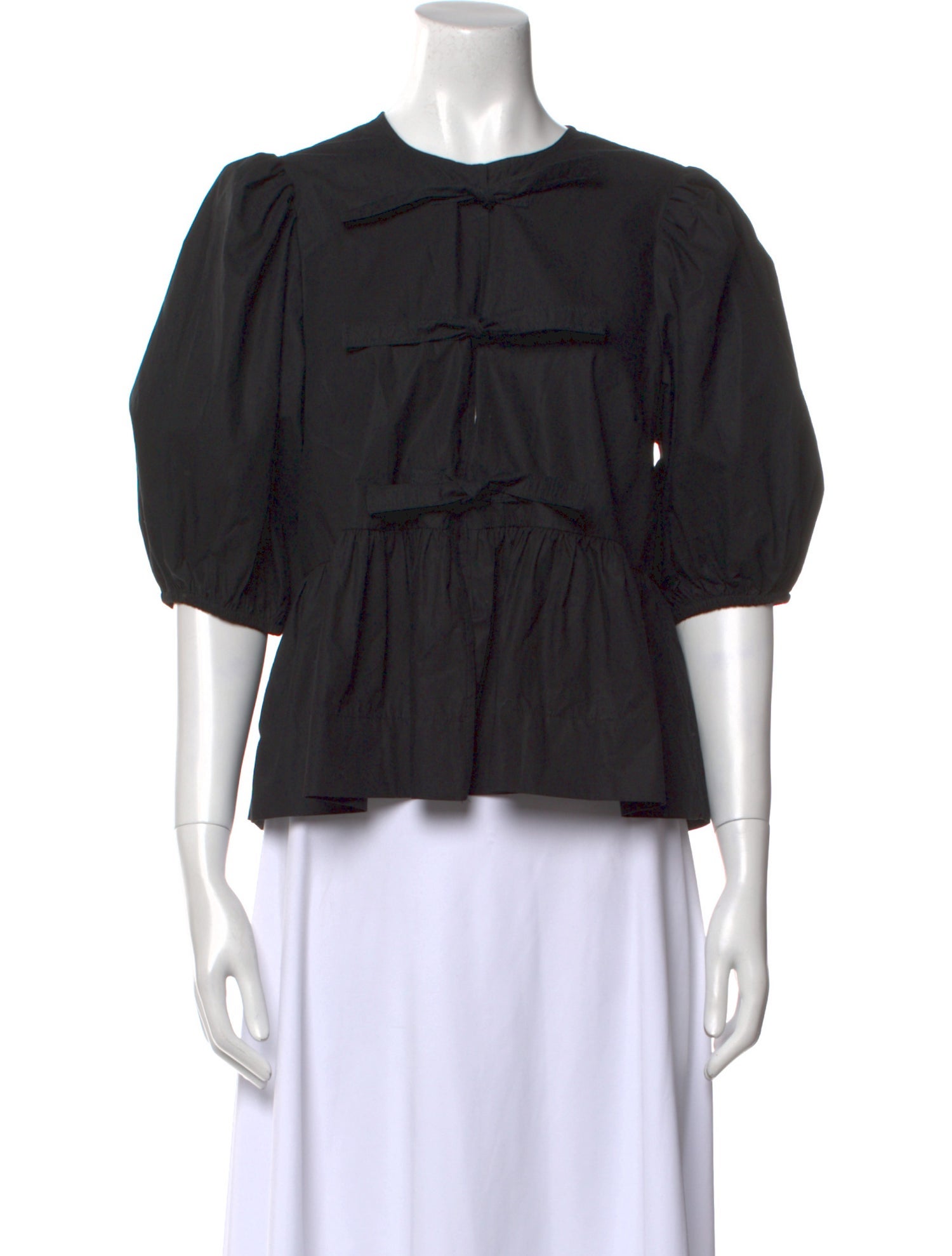 Ganni Crew Neck Three-Quarter Sleeve Top