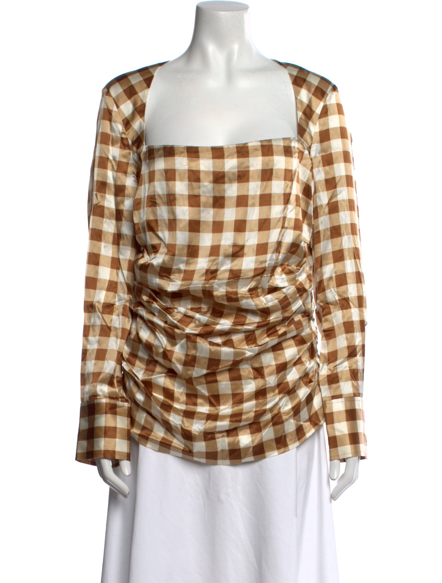Ganni Silk Plaid Print Blouse
