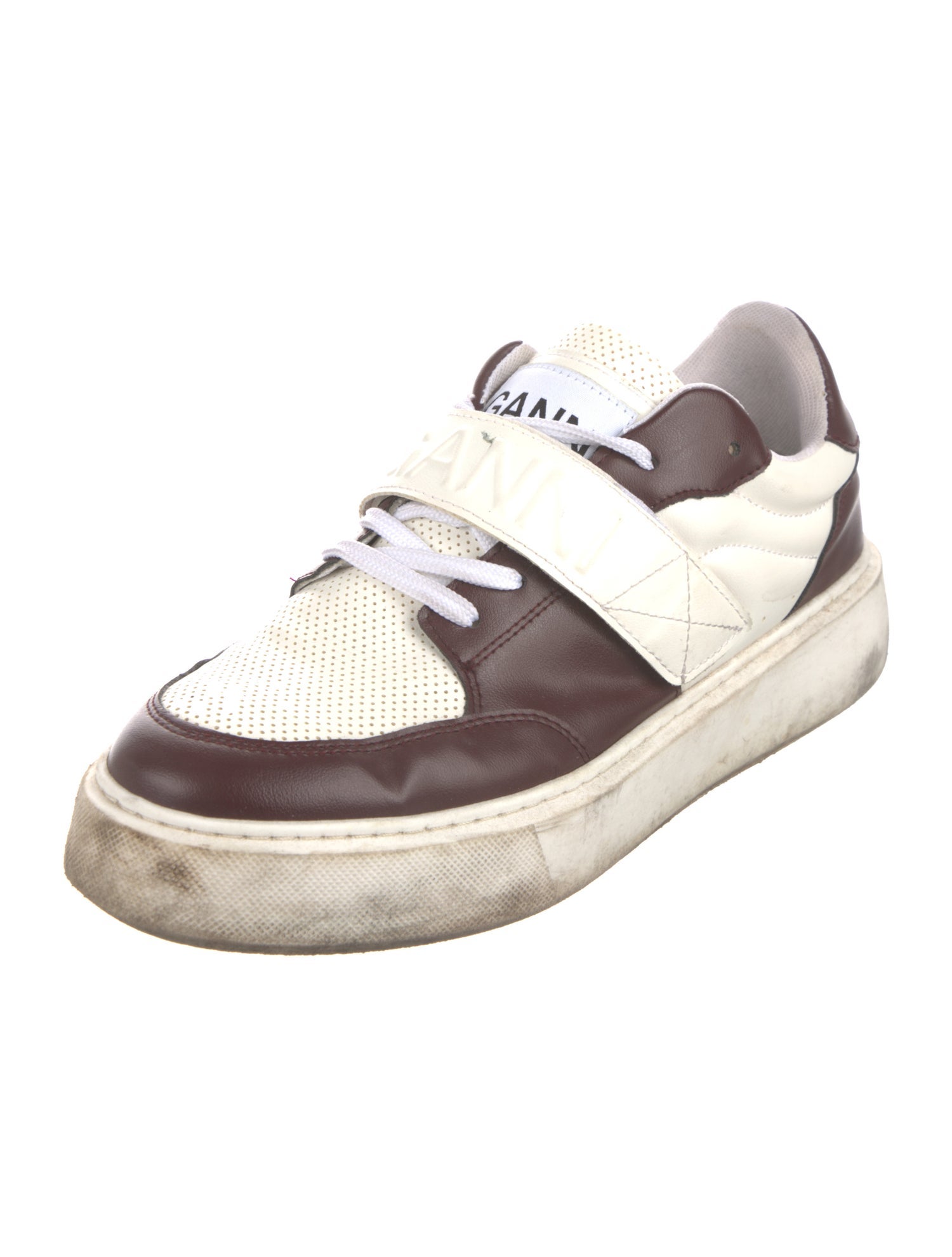 Ganni Leather Colorblock Pattern Sneakers