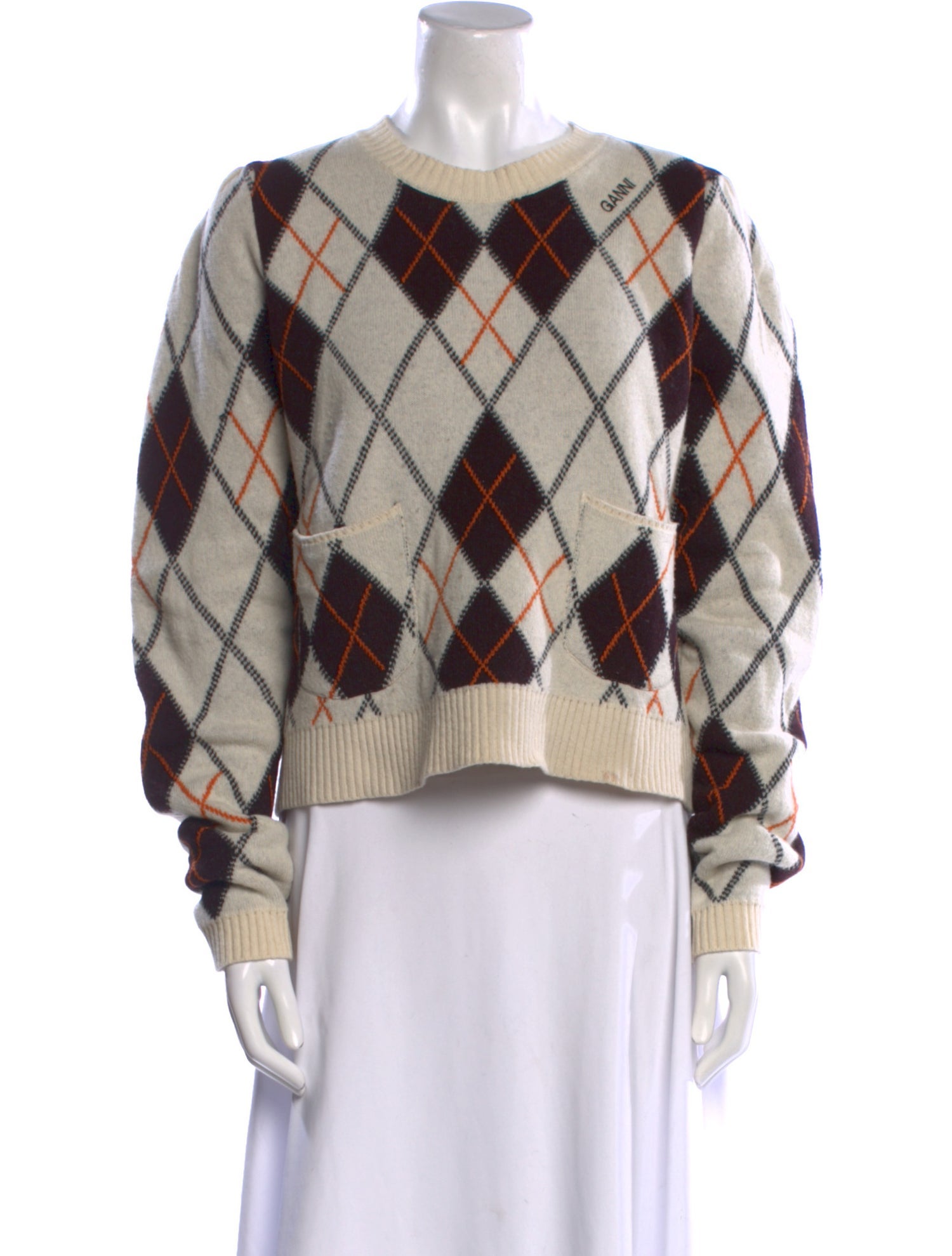 Ganni Wool Plaid Print Sweater