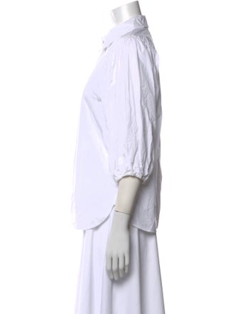 Ganni Striped Three-Quarter Sleeve Button-Up Top