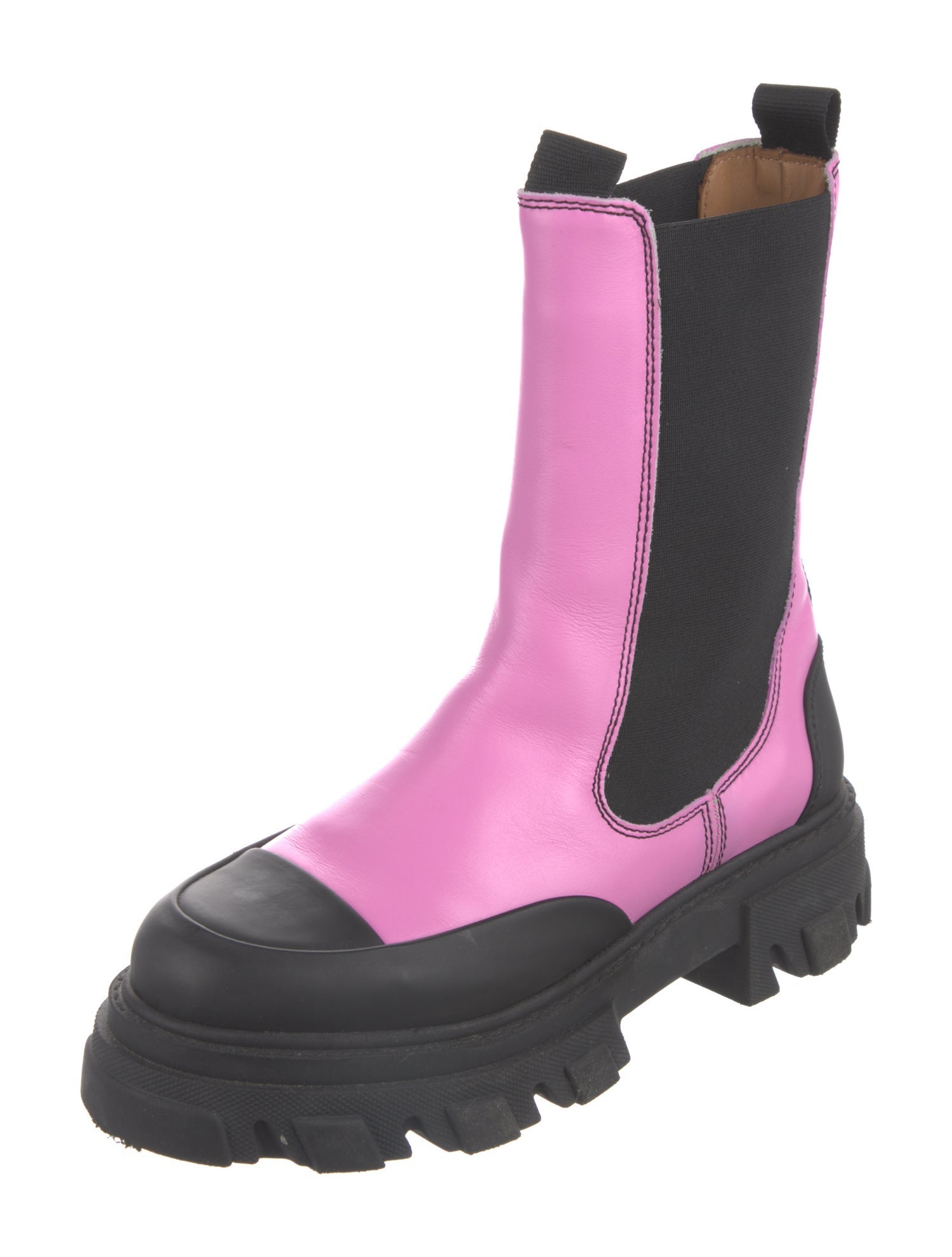 Ganni Leather Colorblock Pattern Rain Boots