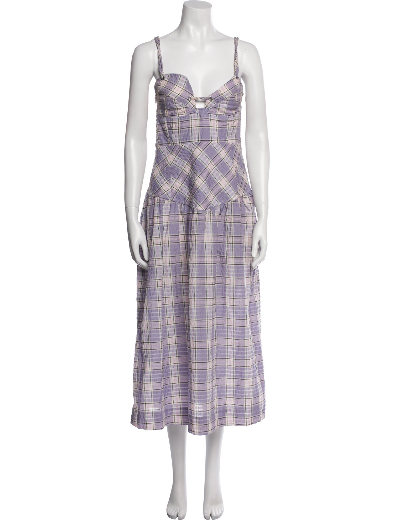 Ganni Plaid Print Long Dress