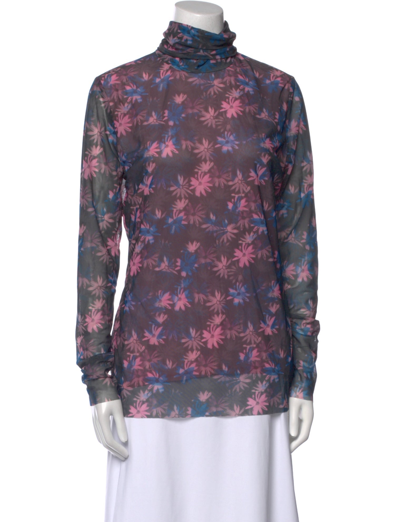 Ganni Floral Print Turtleneck Blouse