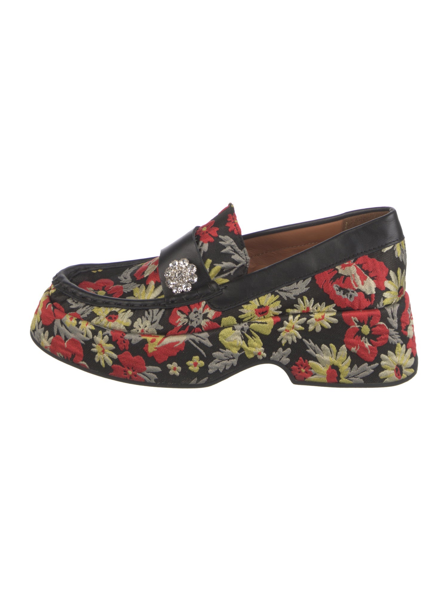 Ganni Floral Print Crystal Embellishments Loafers