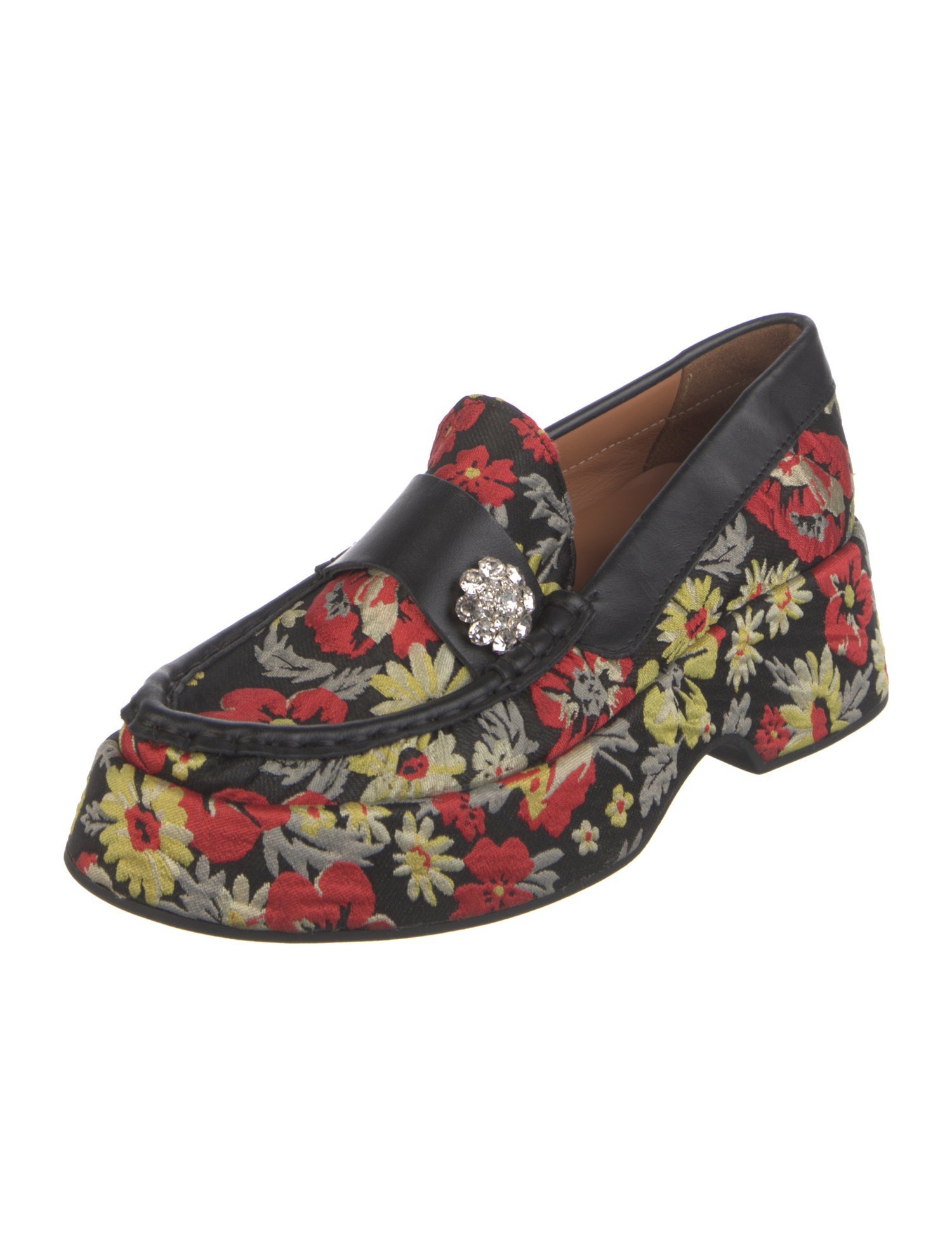 Ganni Floral Print Crystal Embellishments Loafers