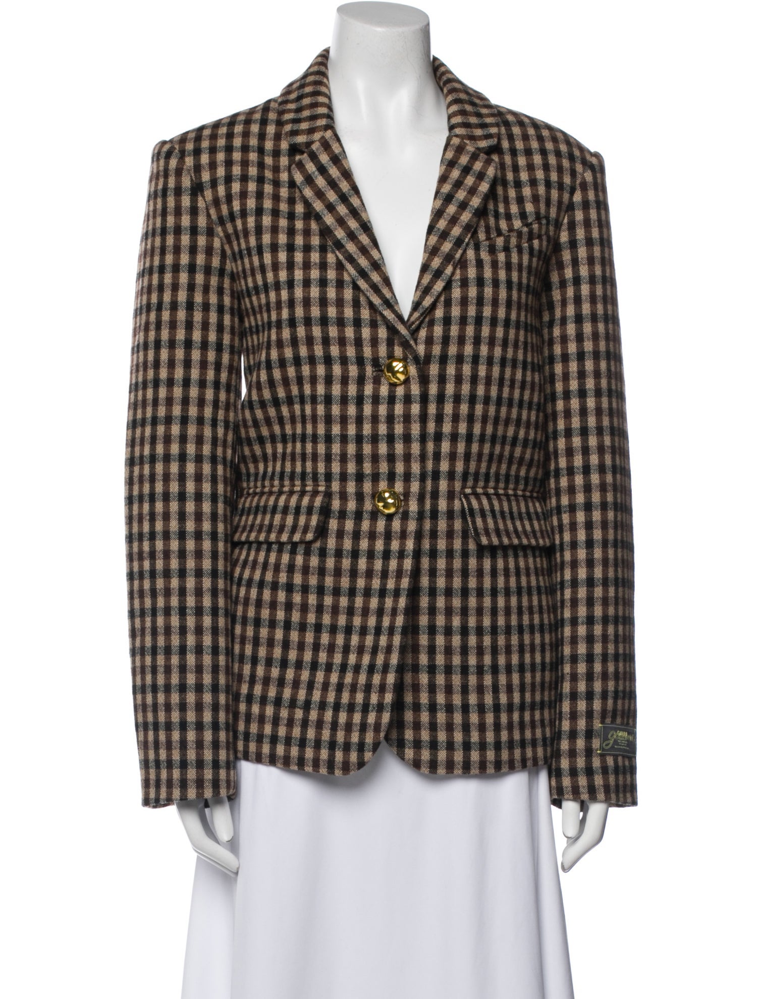 Ganni Plaid Print Blazer