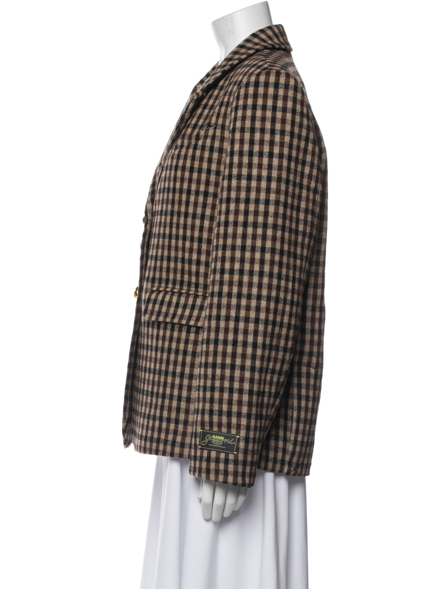 Ganni Plaid Print Blazer