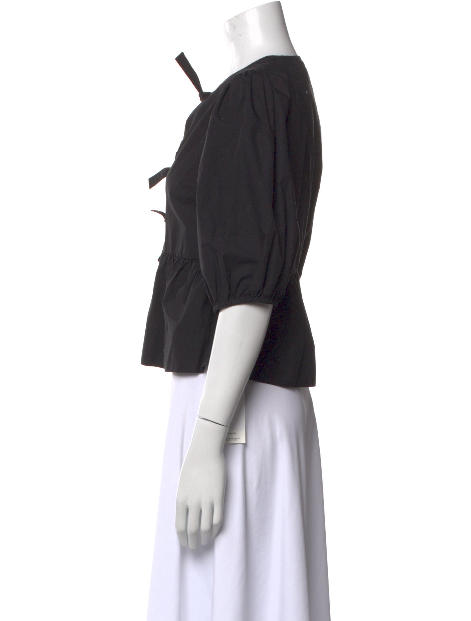 Ganni Tie Neck Three-Quarter Sleeve Crop Top