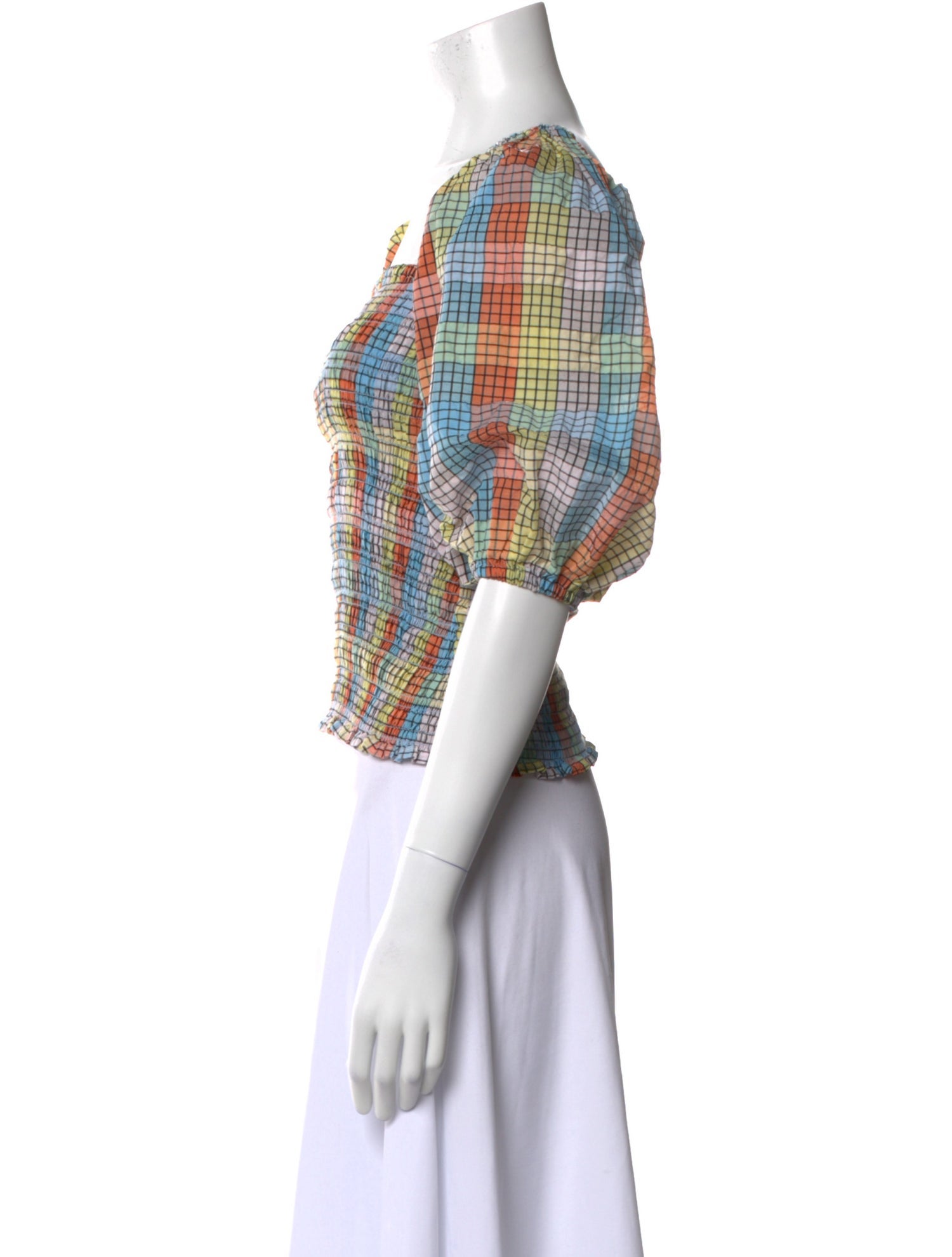 Ganni Plaid Print Square Neckline Crop Top