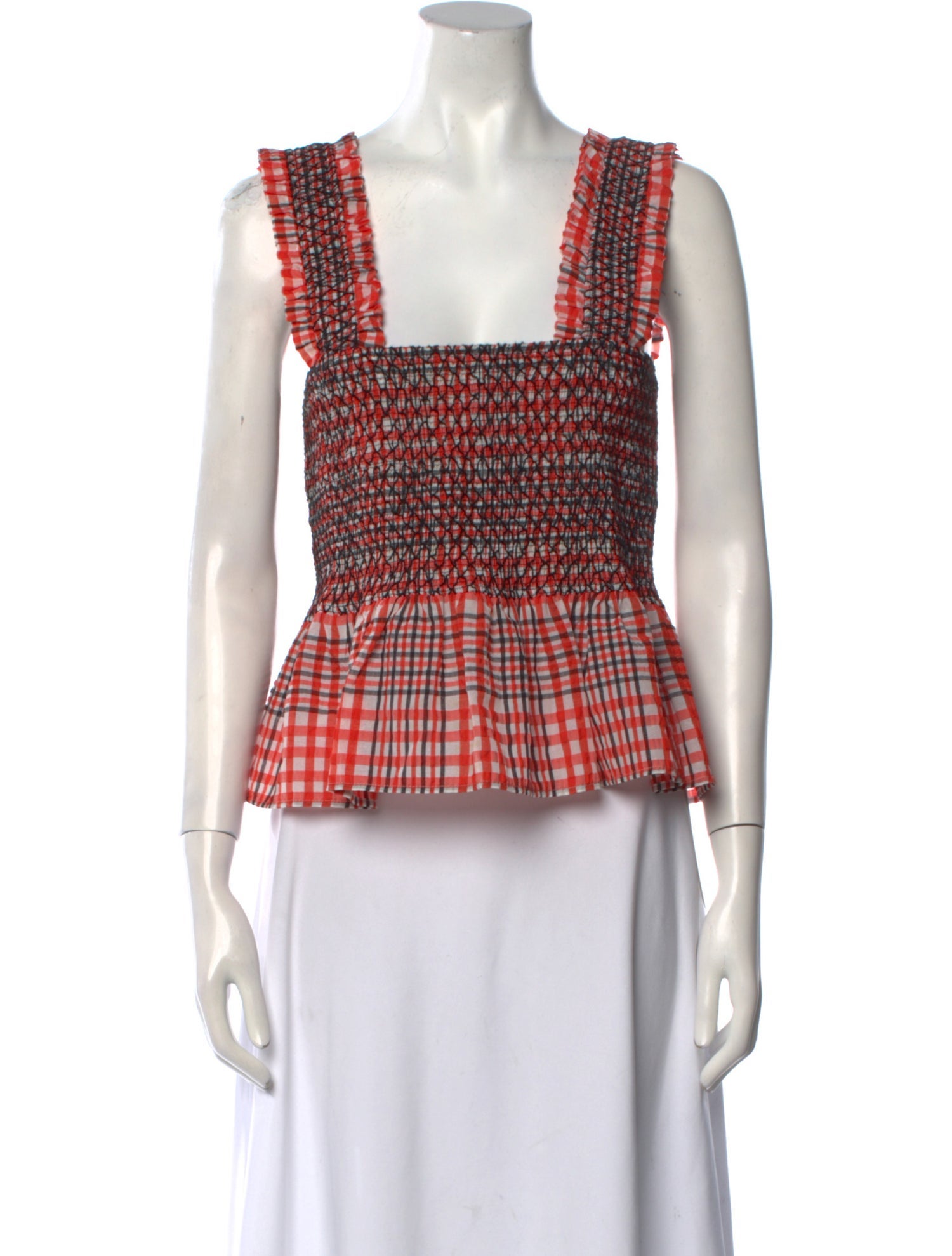 Ganni Plaid Print Square Neckline Crop Top