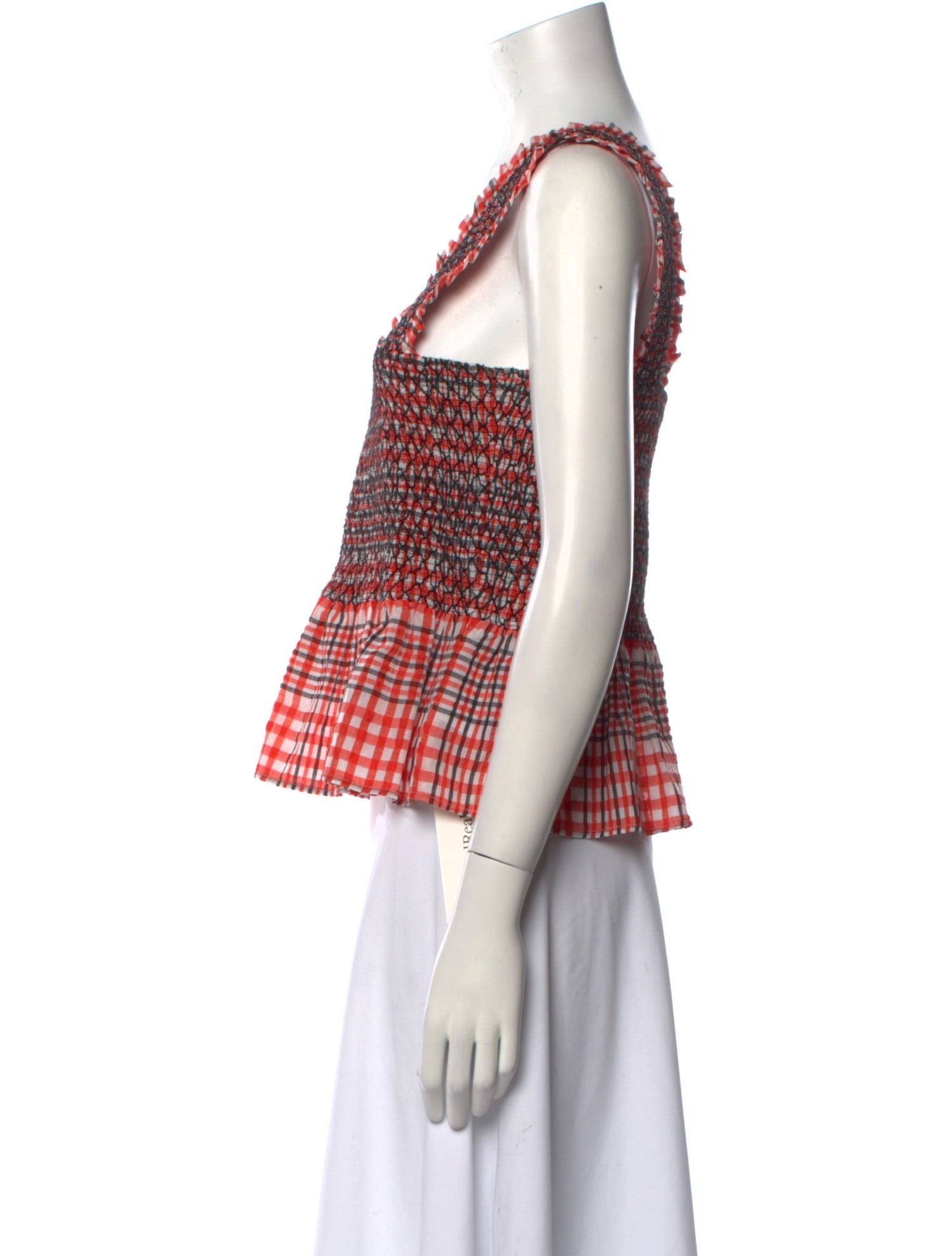 Ganni Plaid Print Square Neckline Crop Top