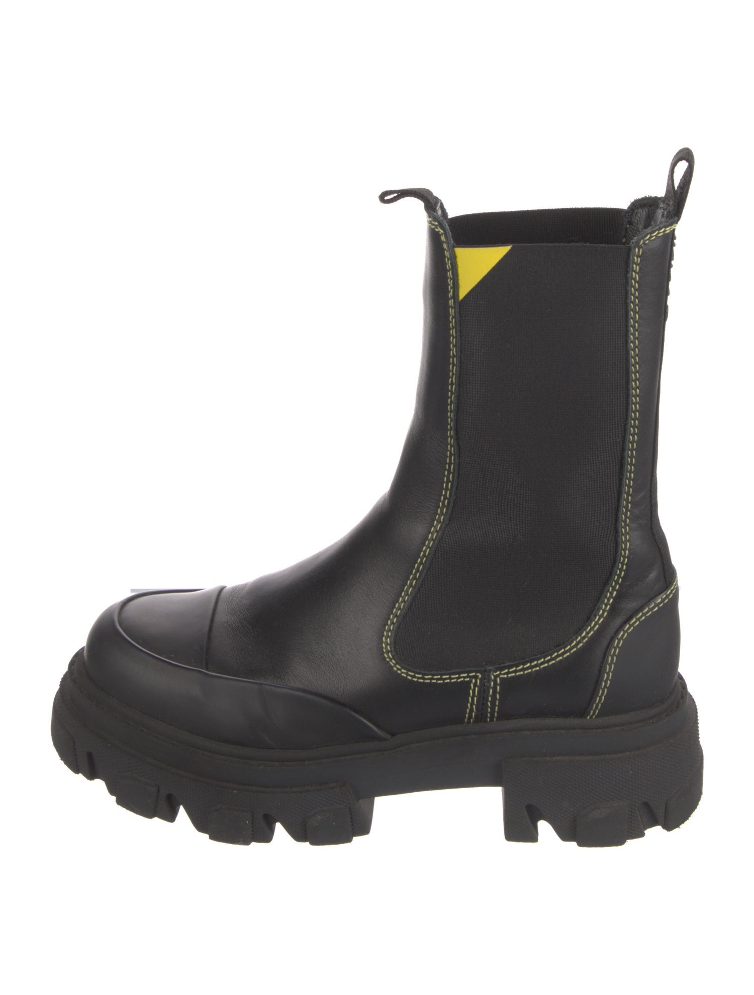 Ganni Leather Grosgrain Trim Chelsea Boots