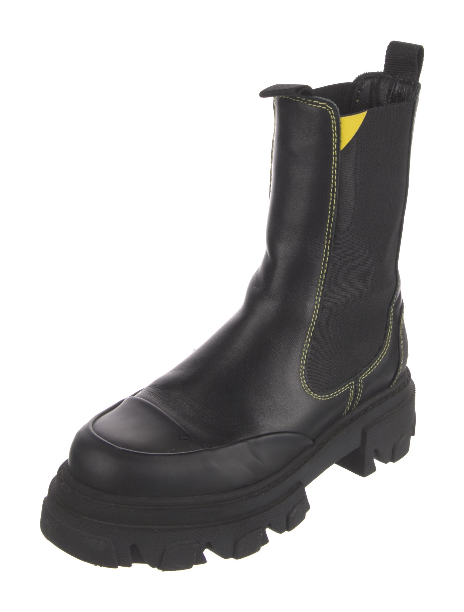 Ganni Leather Grosgrain Trim Chelsea Boots