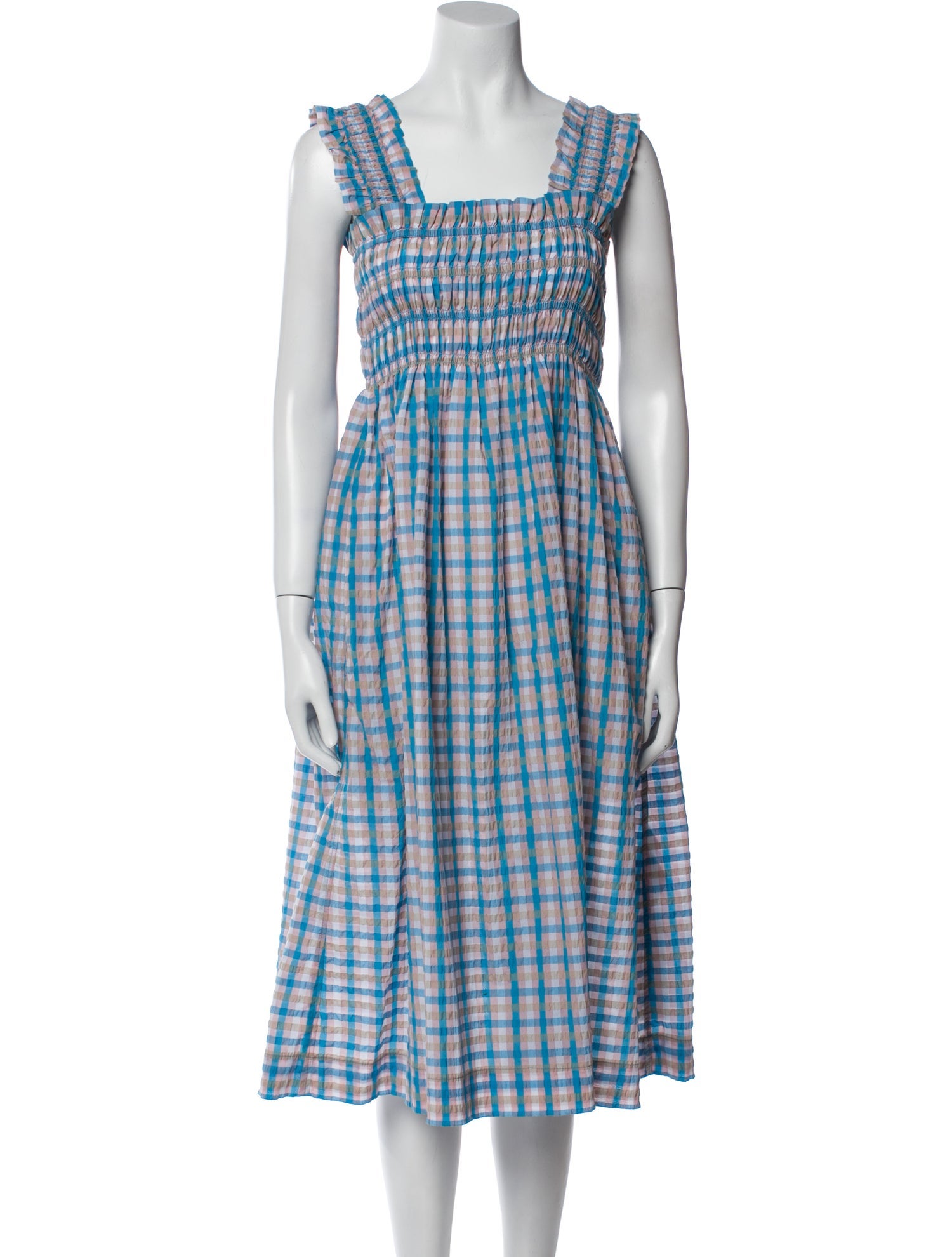 Ganni Plaid Print Midi Length Dress