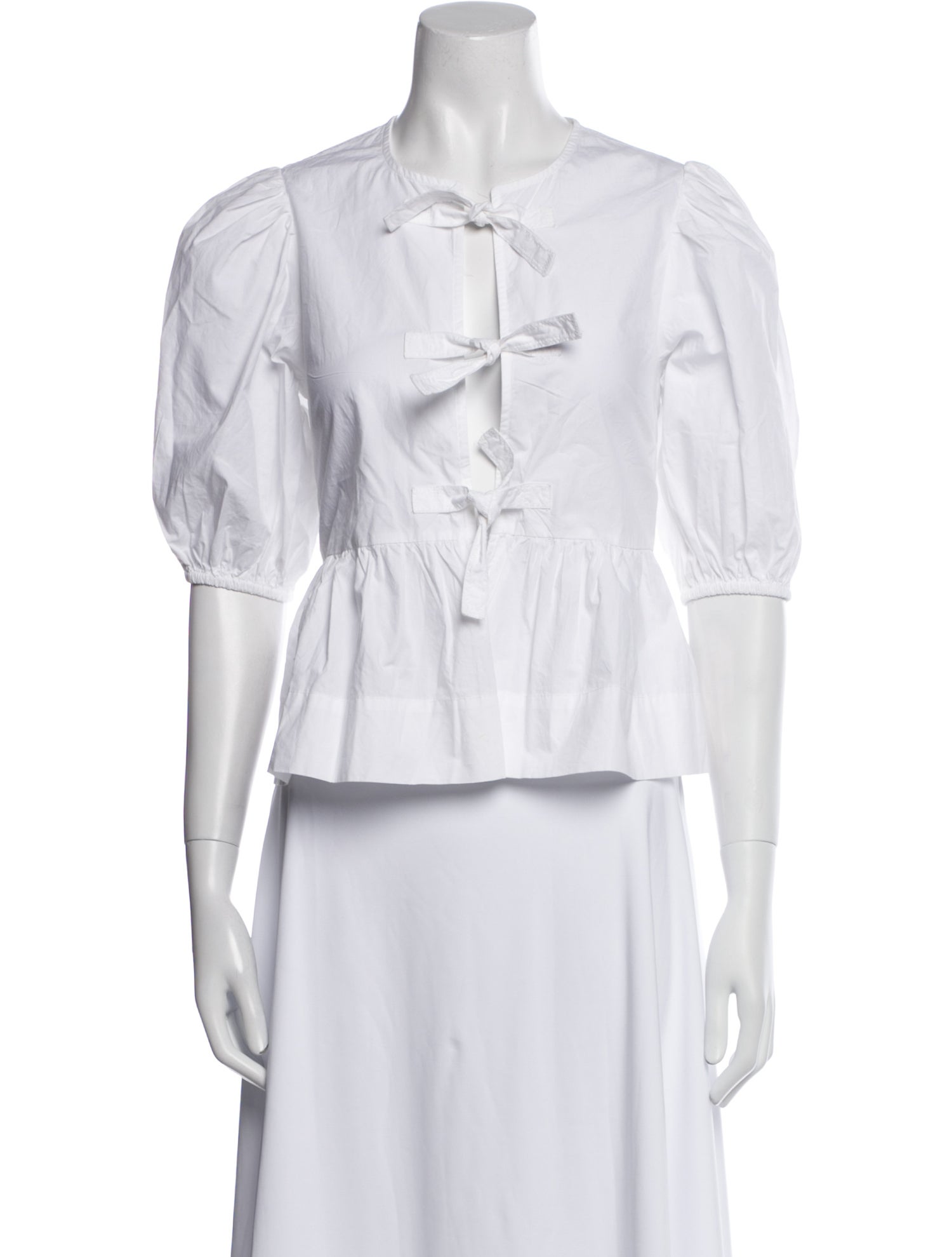 Ganni V-Neck Three-Quarter Sleeve Crop Top