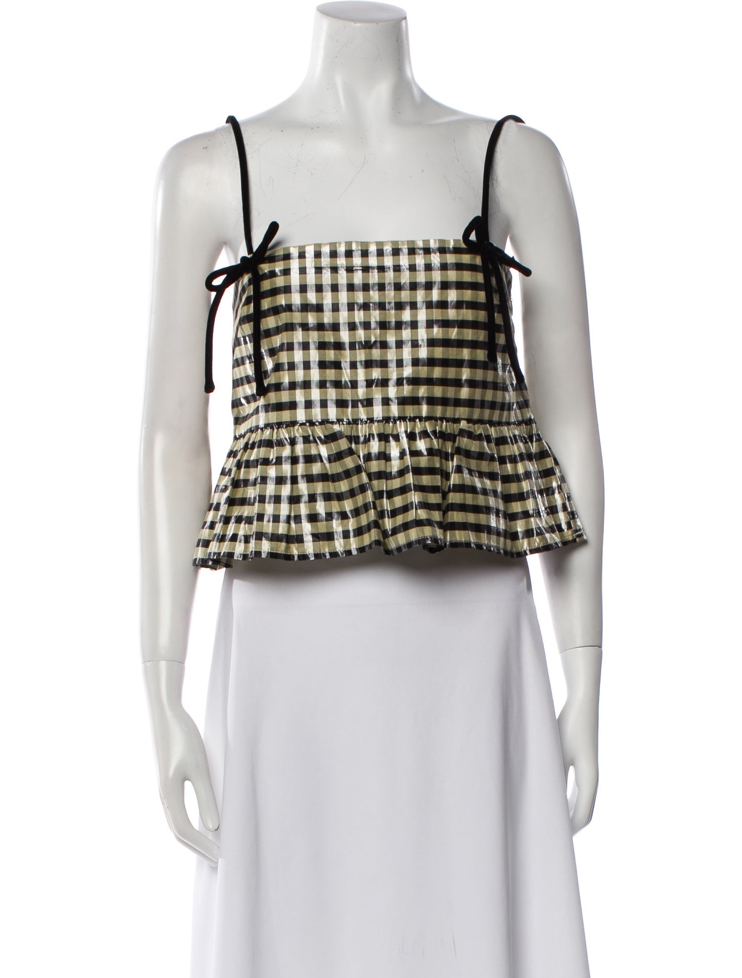 Ganni Plaid Print Square Neckline Crop Top