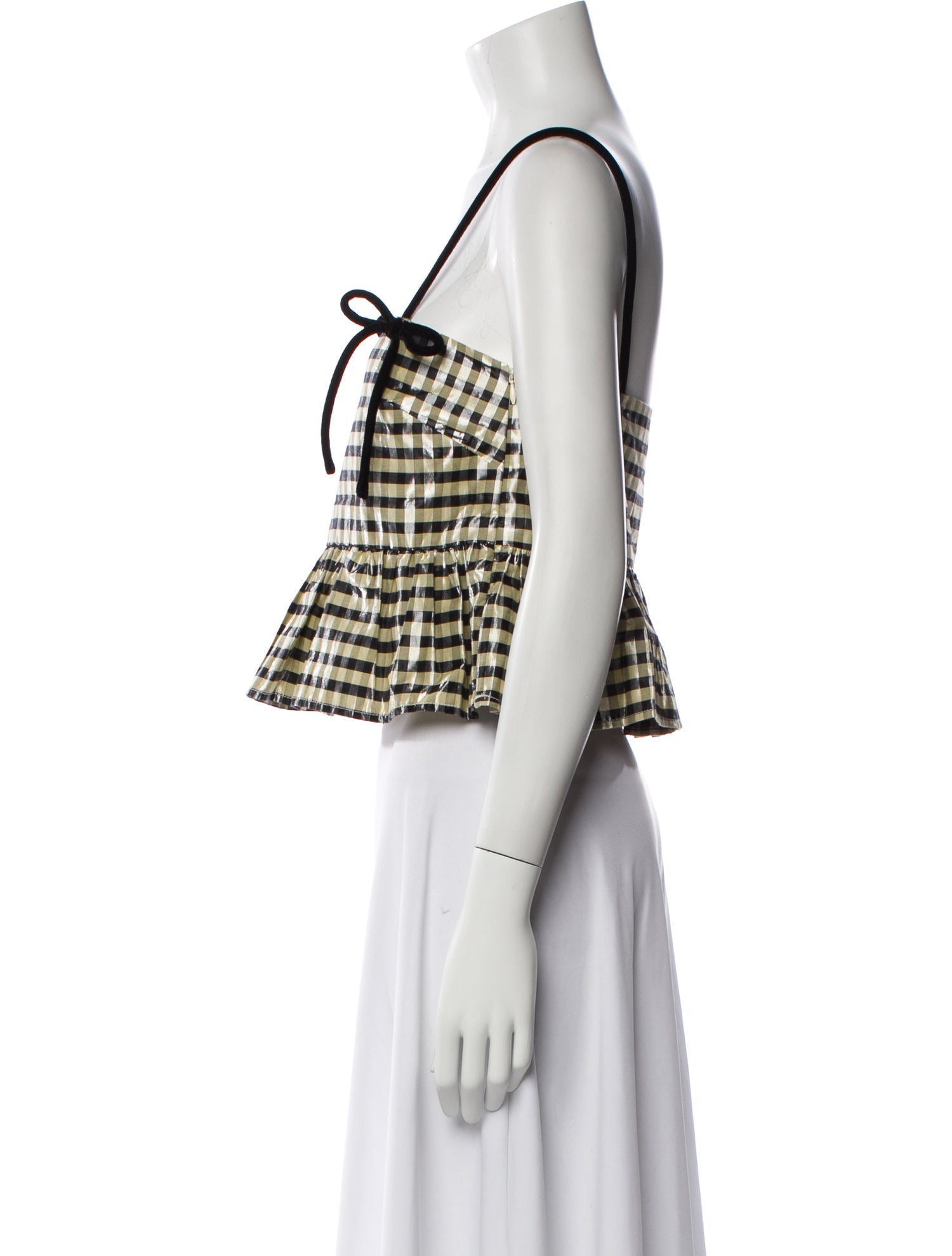 Ganni Plaid Print Square Neckline Crop Top