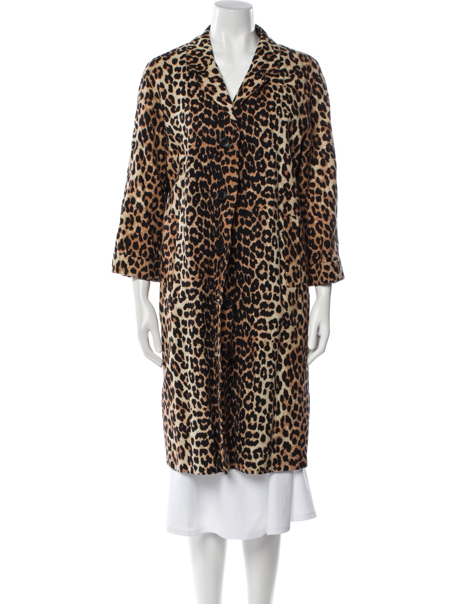 Ganni Linen Animal Print Faux Fur Coat