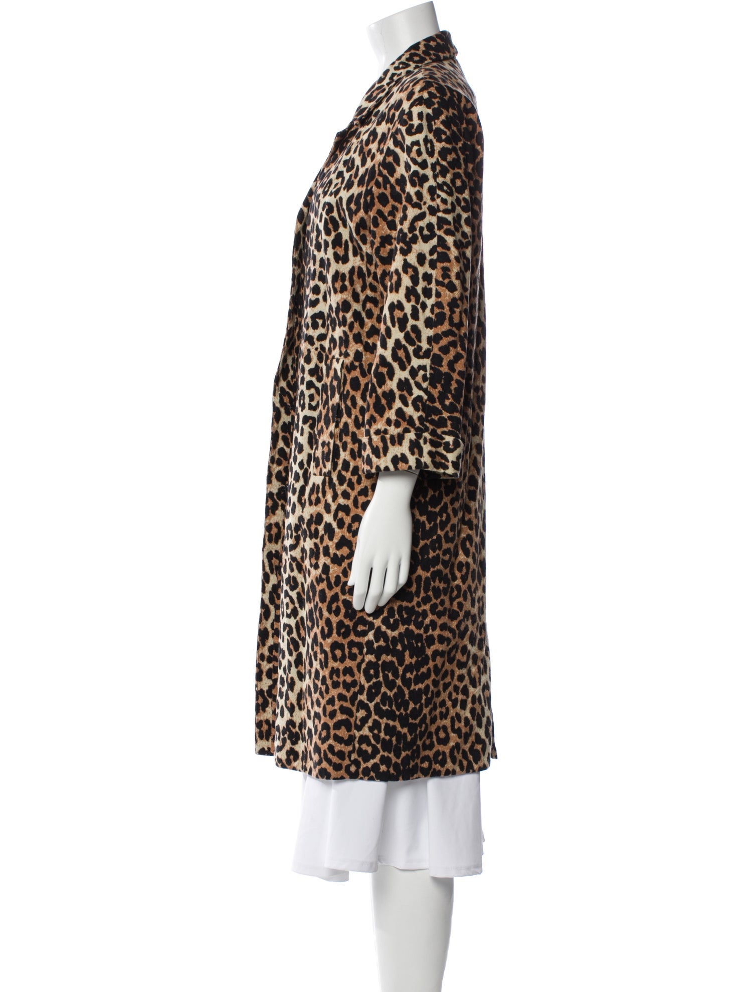 Ganni Linen Animal Print Faux Fur Coat