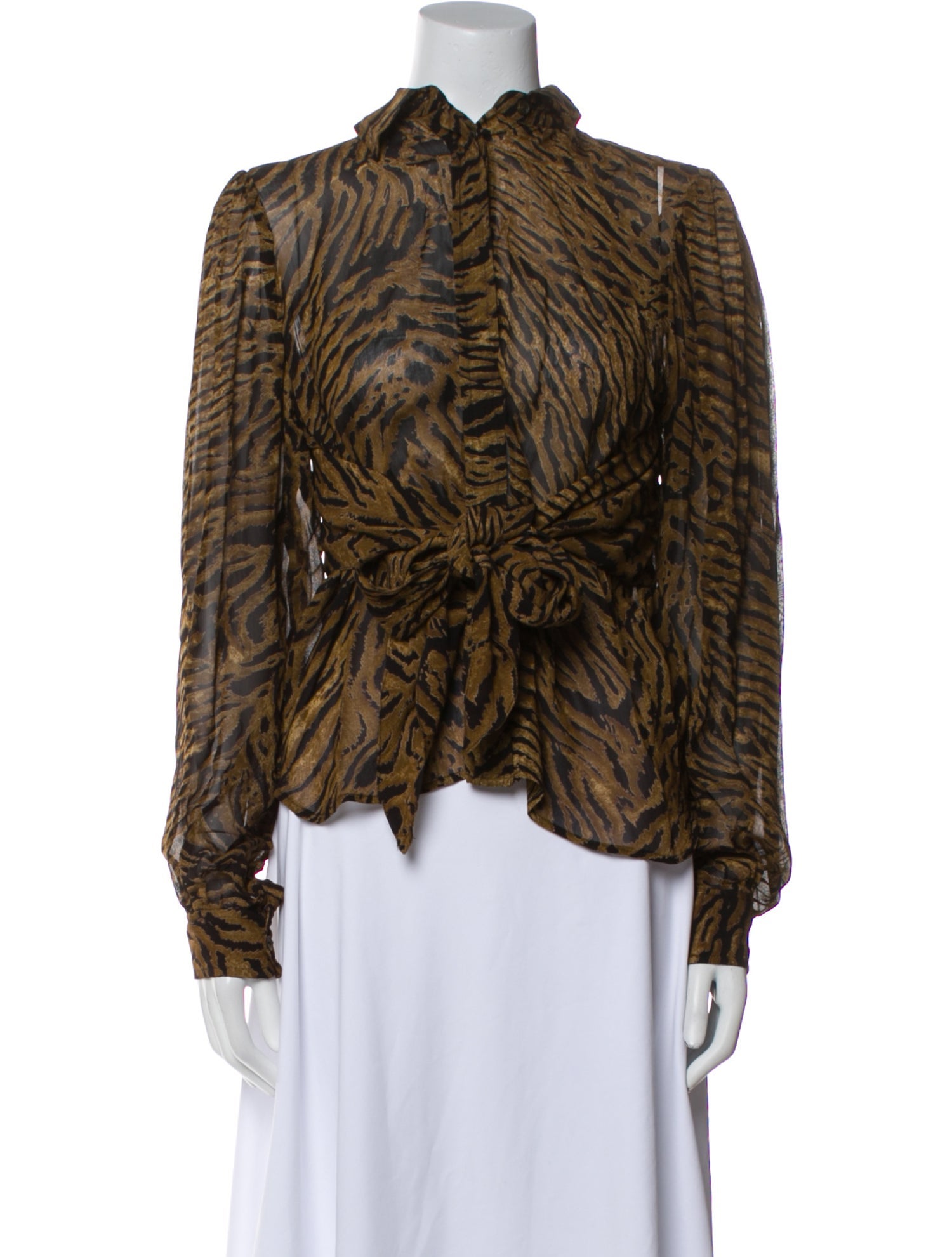 Ganni Animal Print Mock Neck Blouse
