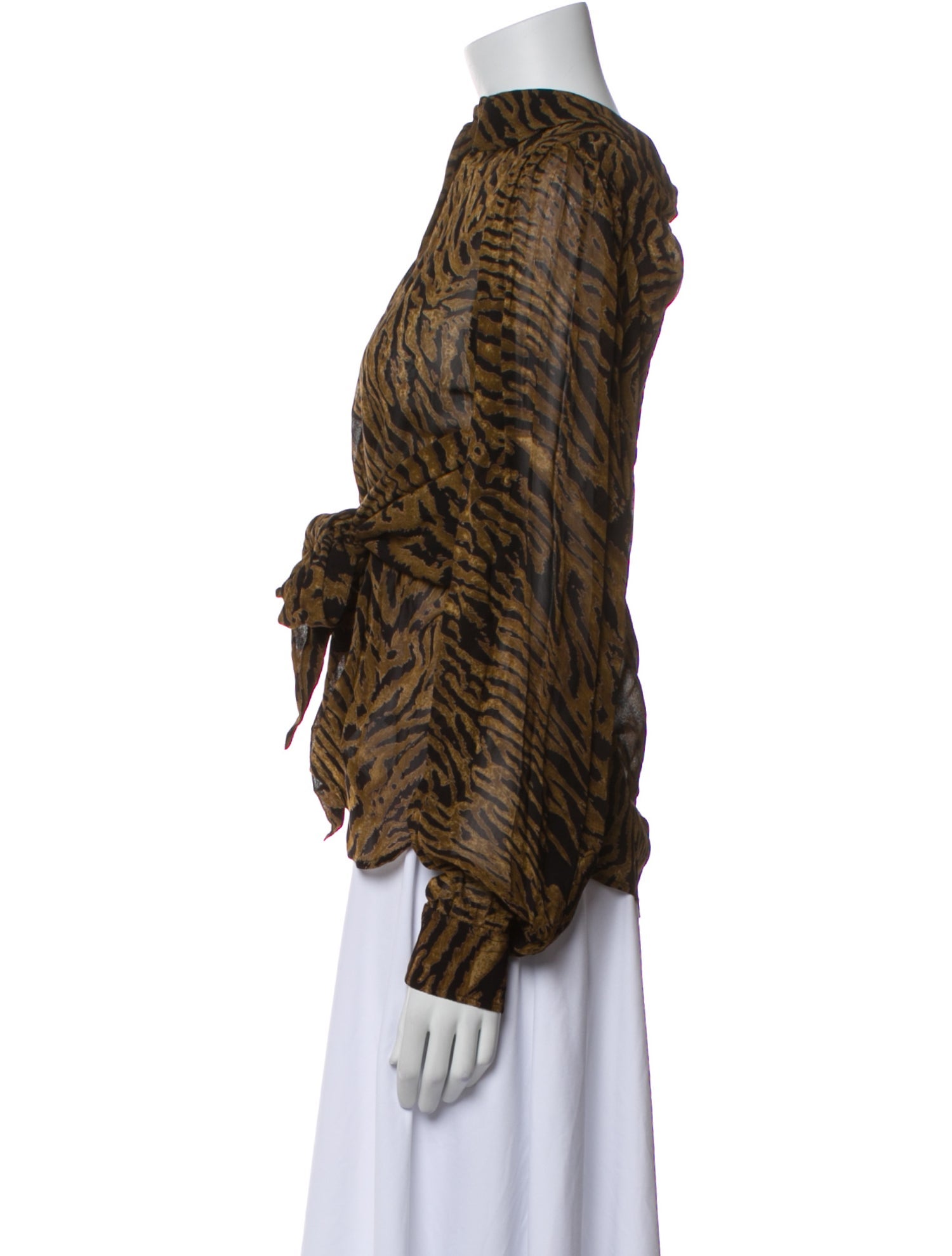 Ganni Animal Print Mock Neck Blouse