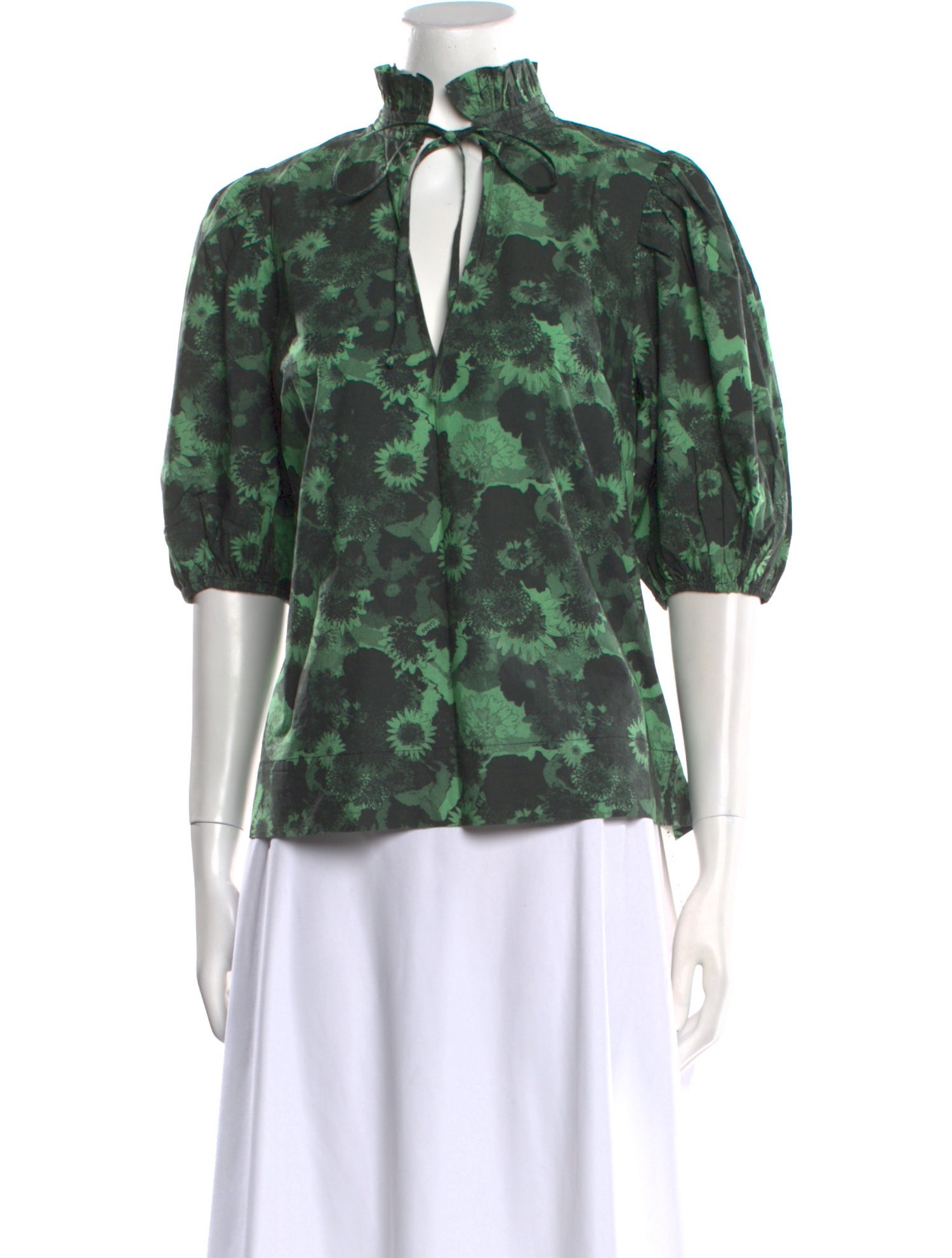 Ganni Floral Print Mock Neck Blouse