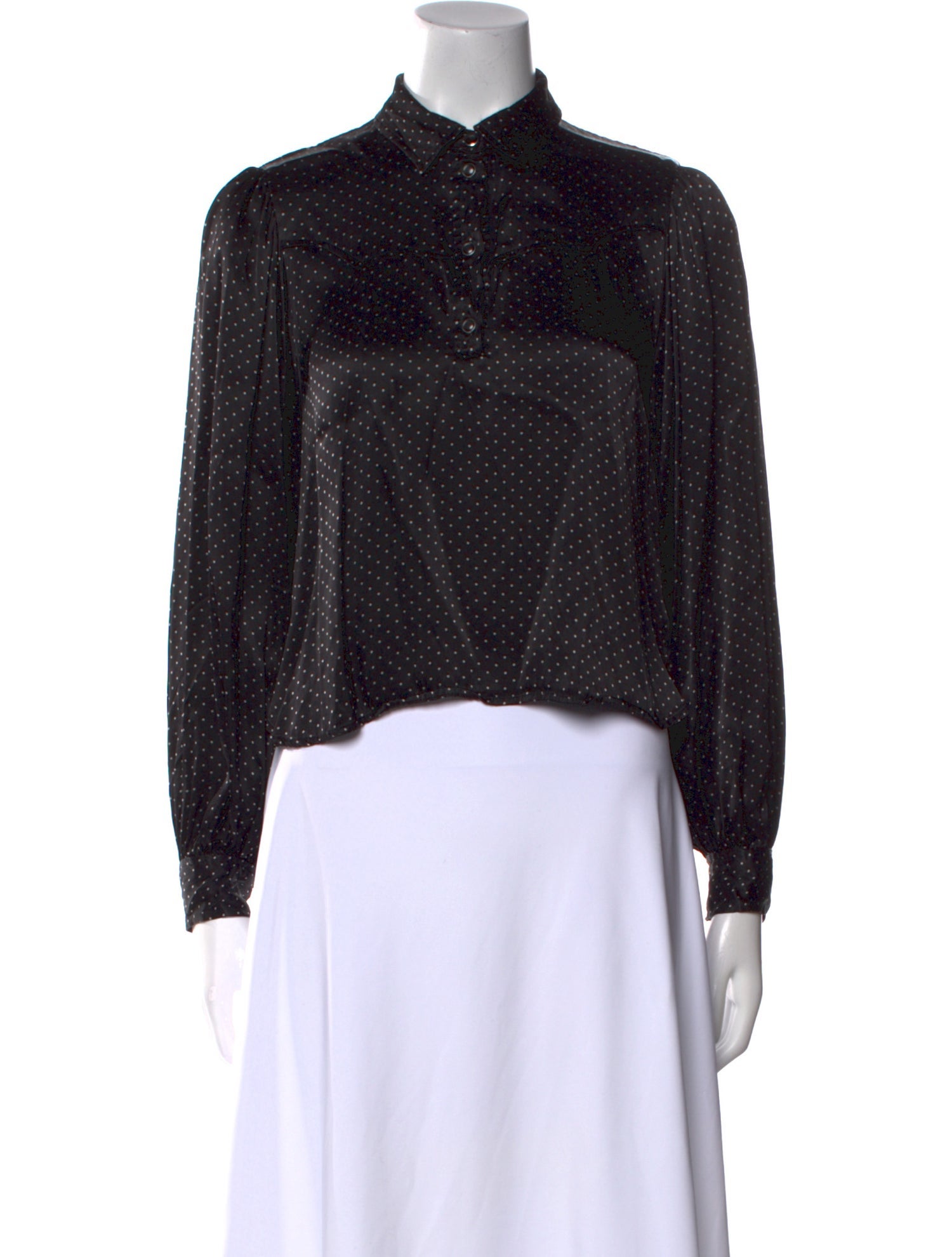 Ganni Polka Dot Print Mock Neck Crop Top