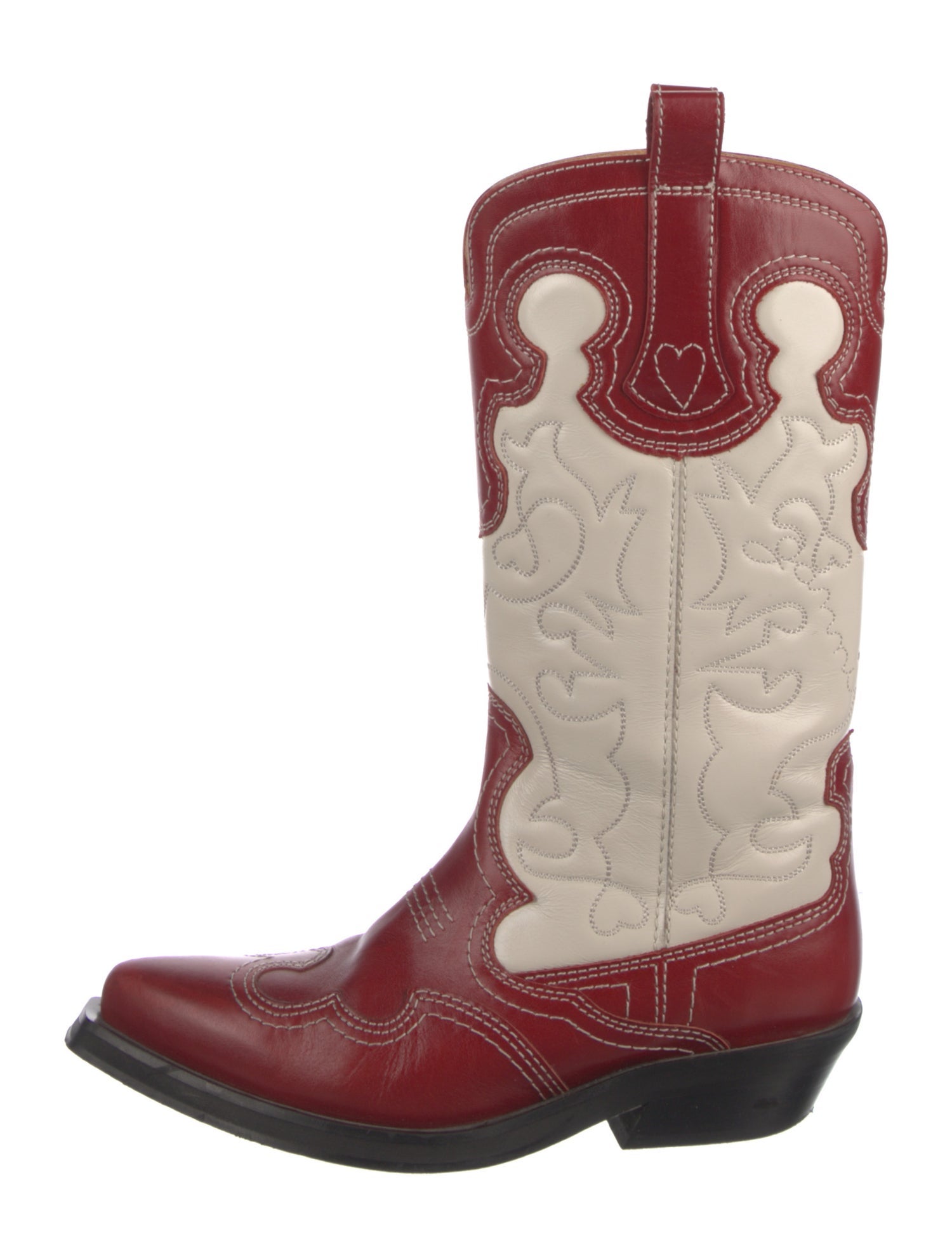 Ganni Leather Printed Western Boots