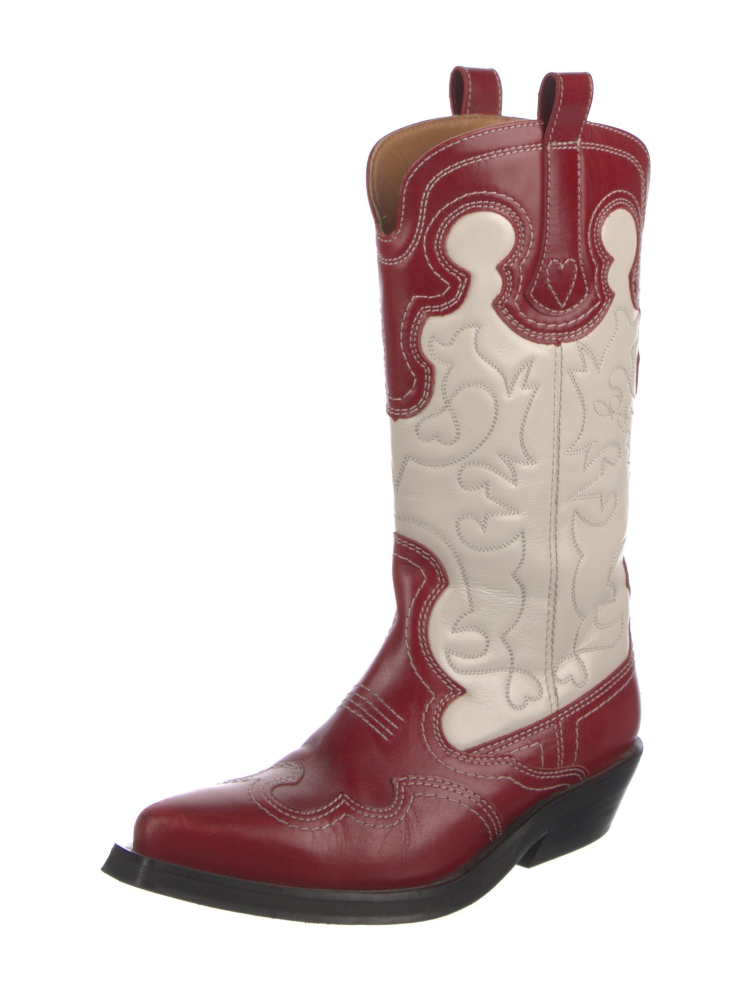 Ganni Leather Printed Western Boots