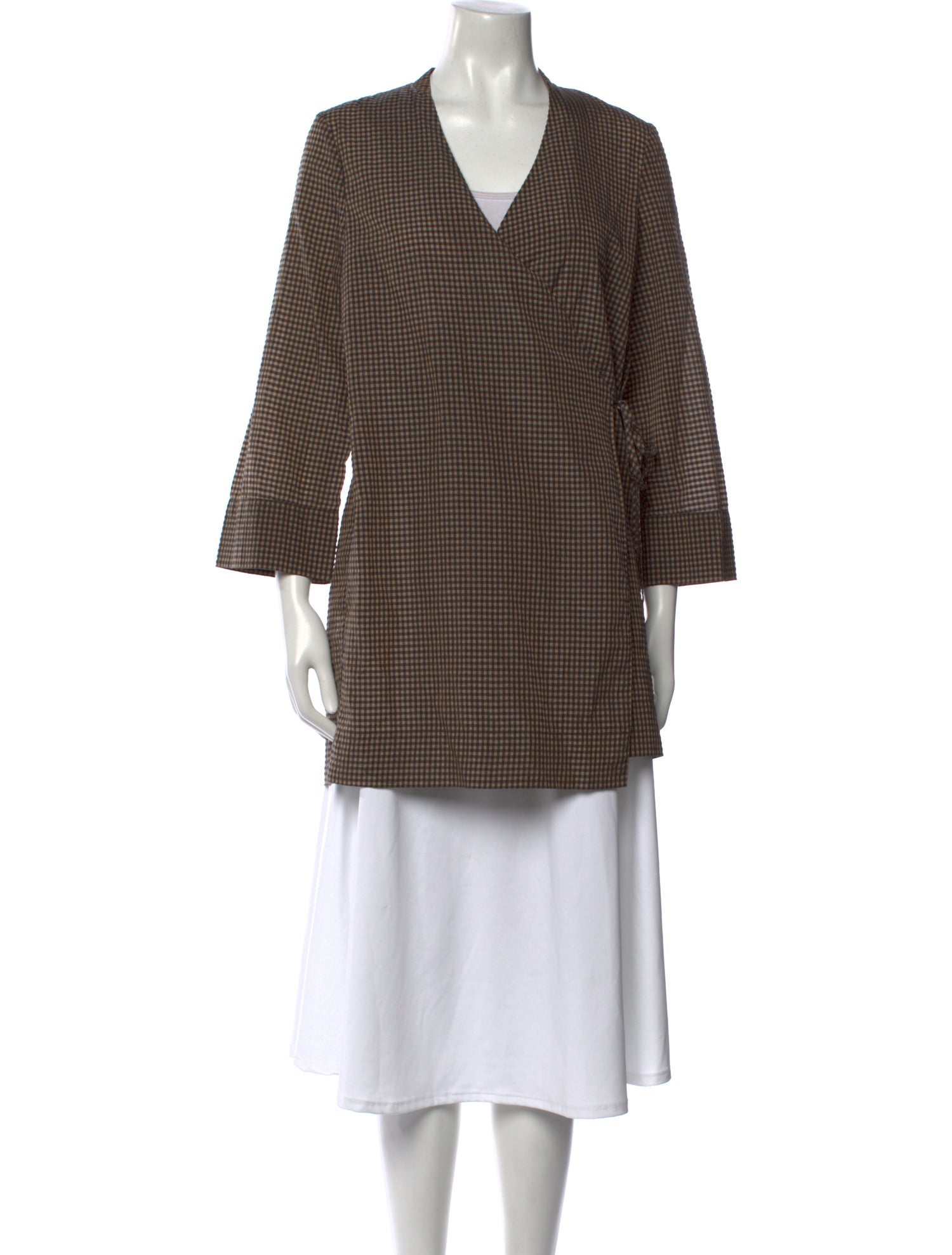 Ganni Plaid Print V-Neck Tunic