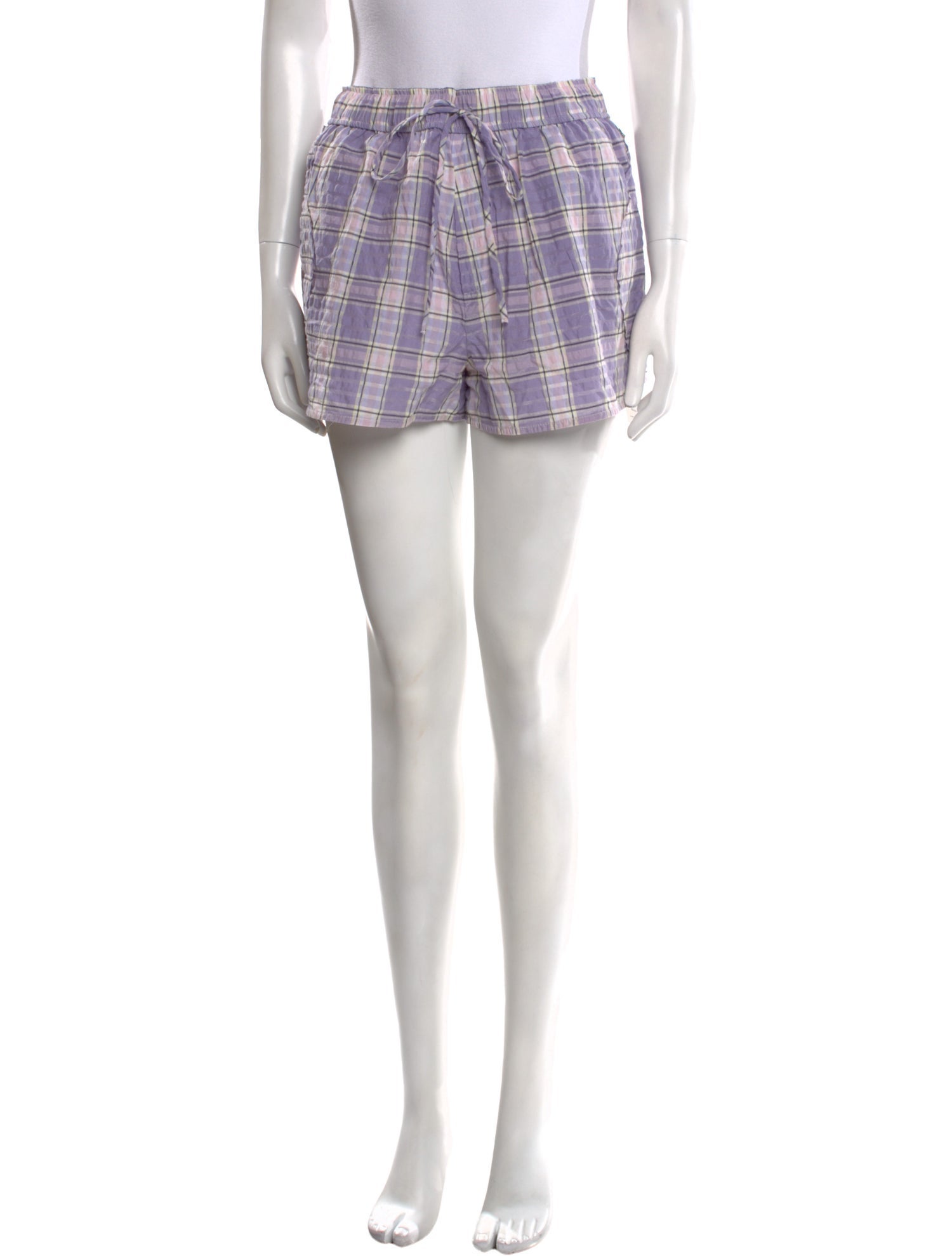 Ganni Plaid Print Mini Shorts