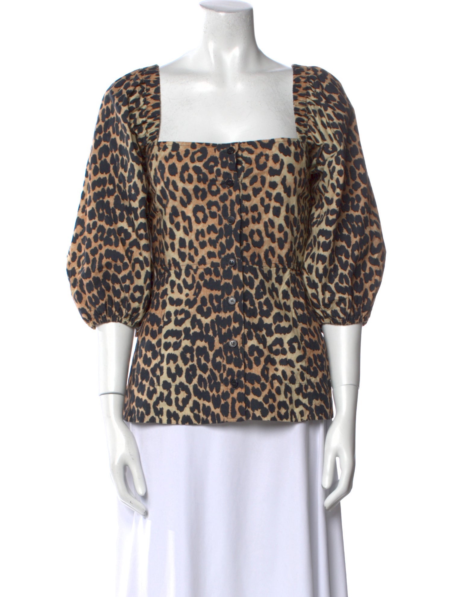 Ganni Animal Print Square Neckline Blouse