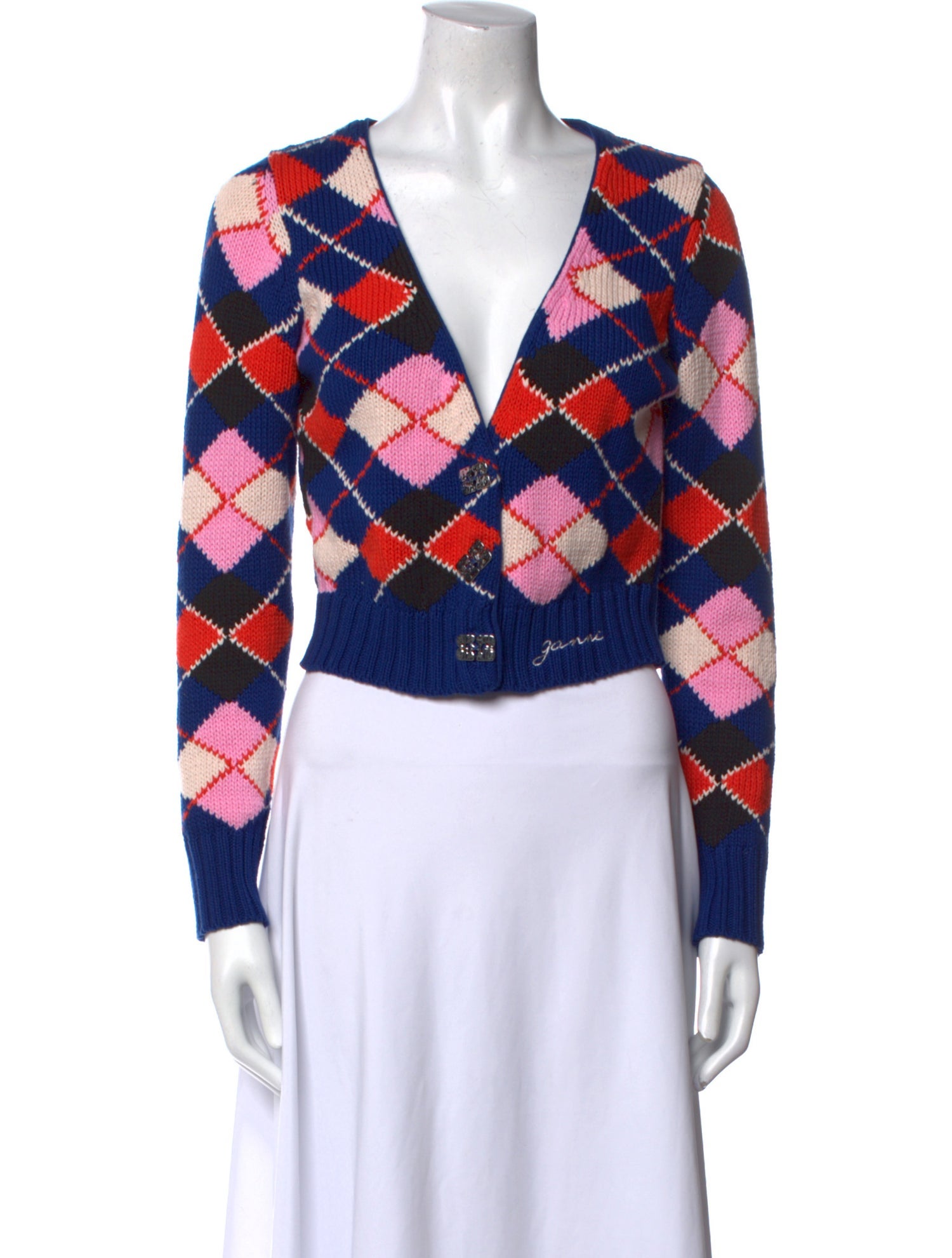 Ganni Printed V-Neck Sweater