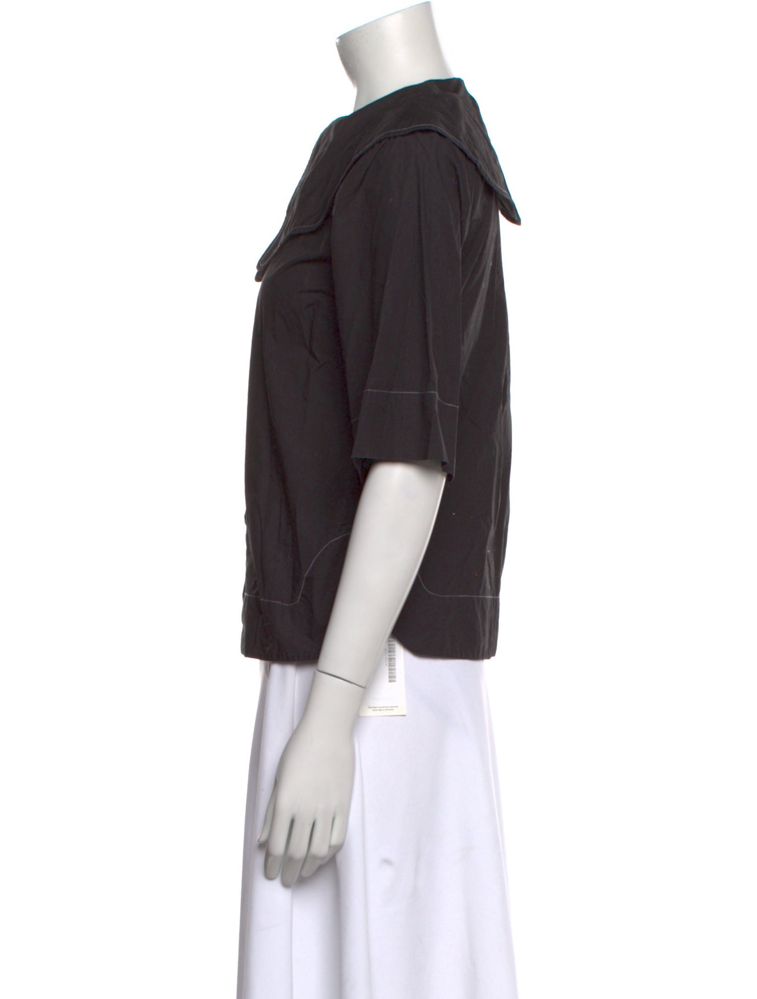 Ganni Crew Neck Three-Quarter Sleeve Button-Up Top