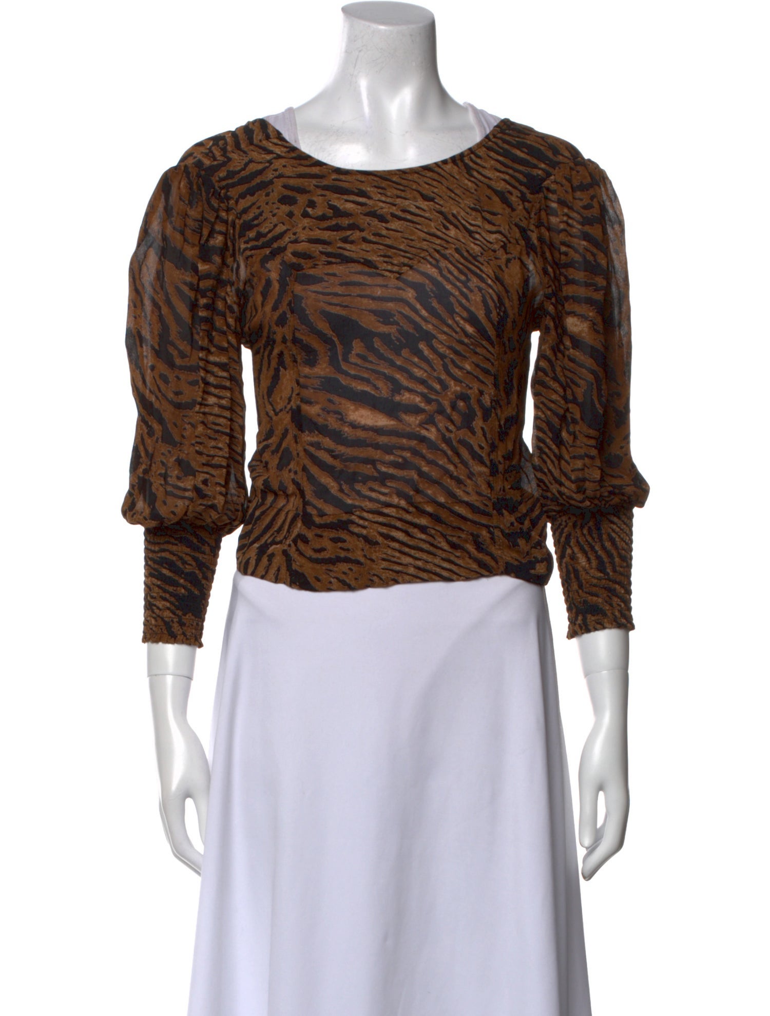 Ganni Animal Print Bateau Neckline Crop Top