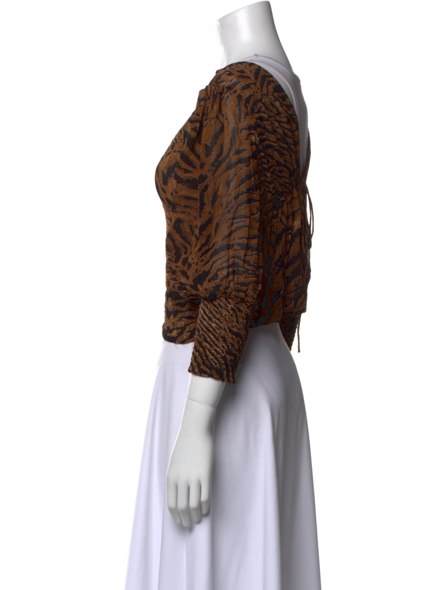 Ganni Animal Print Bateau Neckline Crop Top