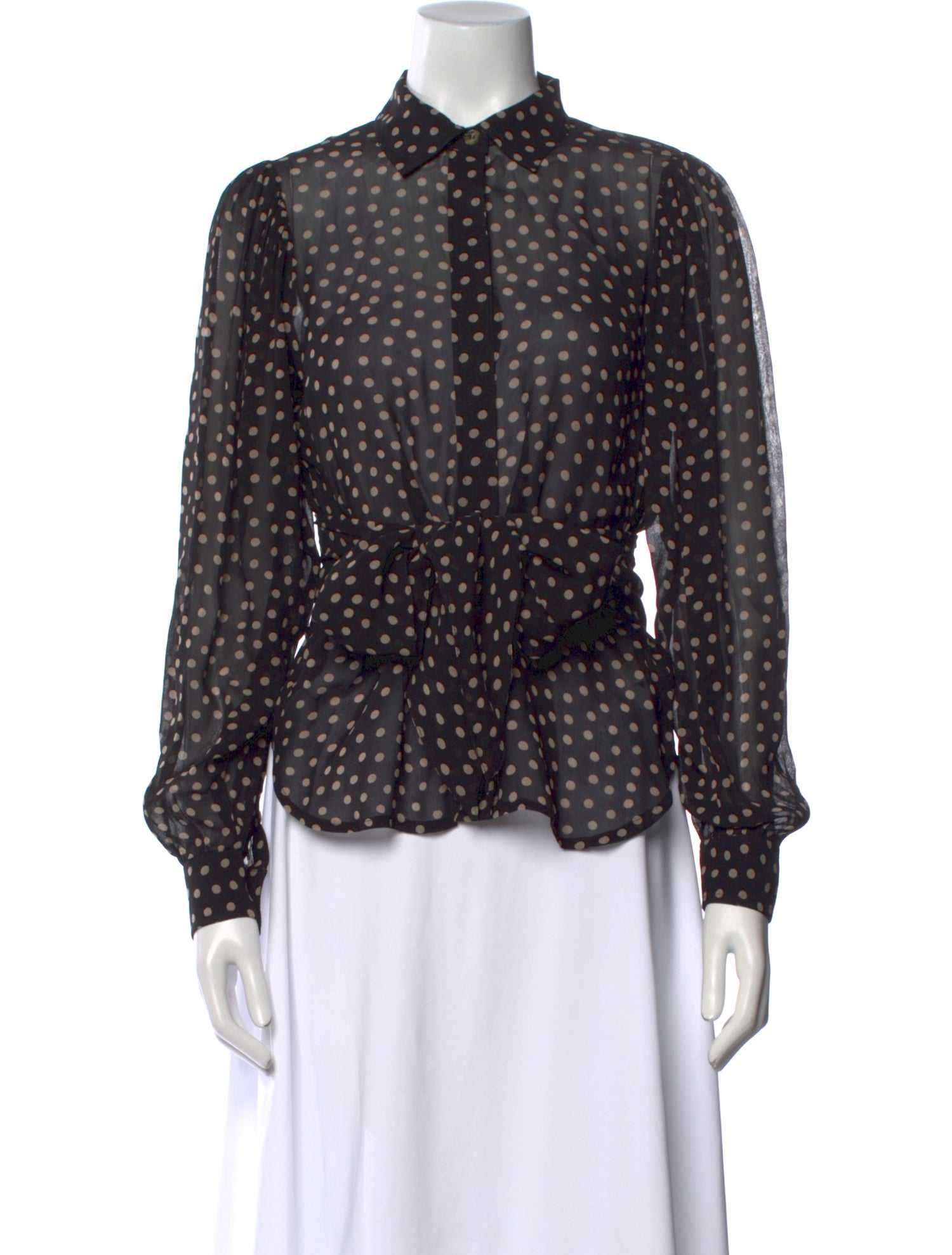 Ganni Polka Dot Print Long Sleeve Button-Up Top