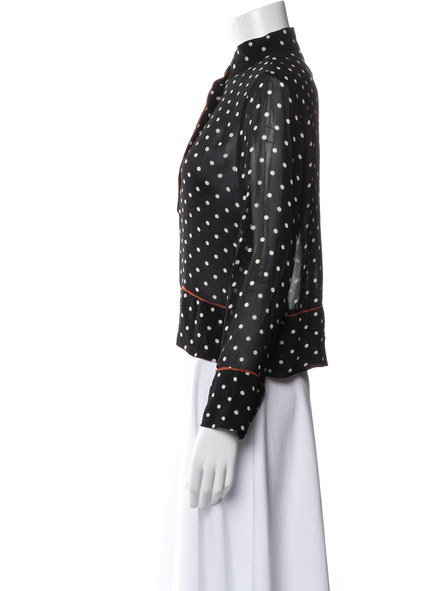 Ganni Polka Dot Print Mock Neck Button-Up Top
