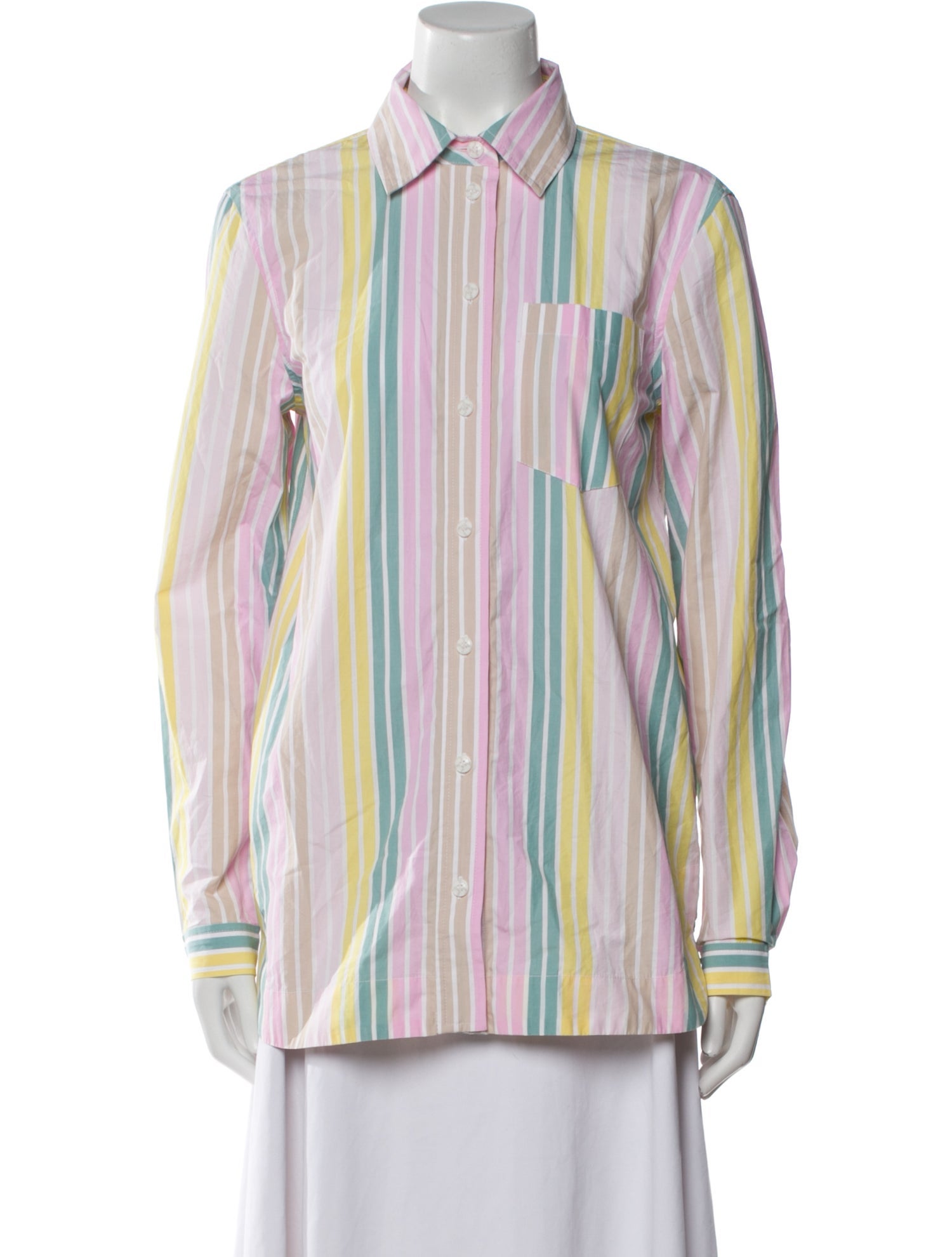 Ganni Striped Long Sleeve Button-Up Top