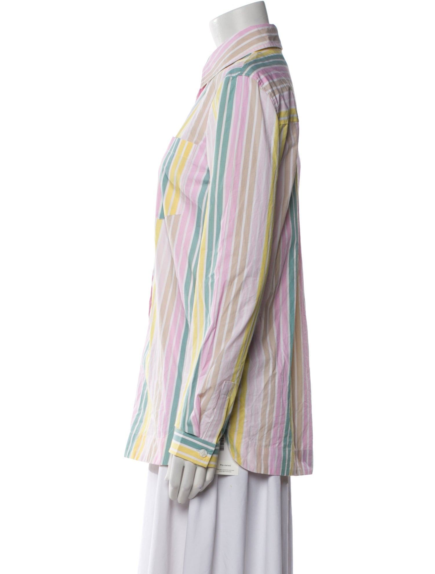 Ganni Striped Long Sleeve Button-Up Top