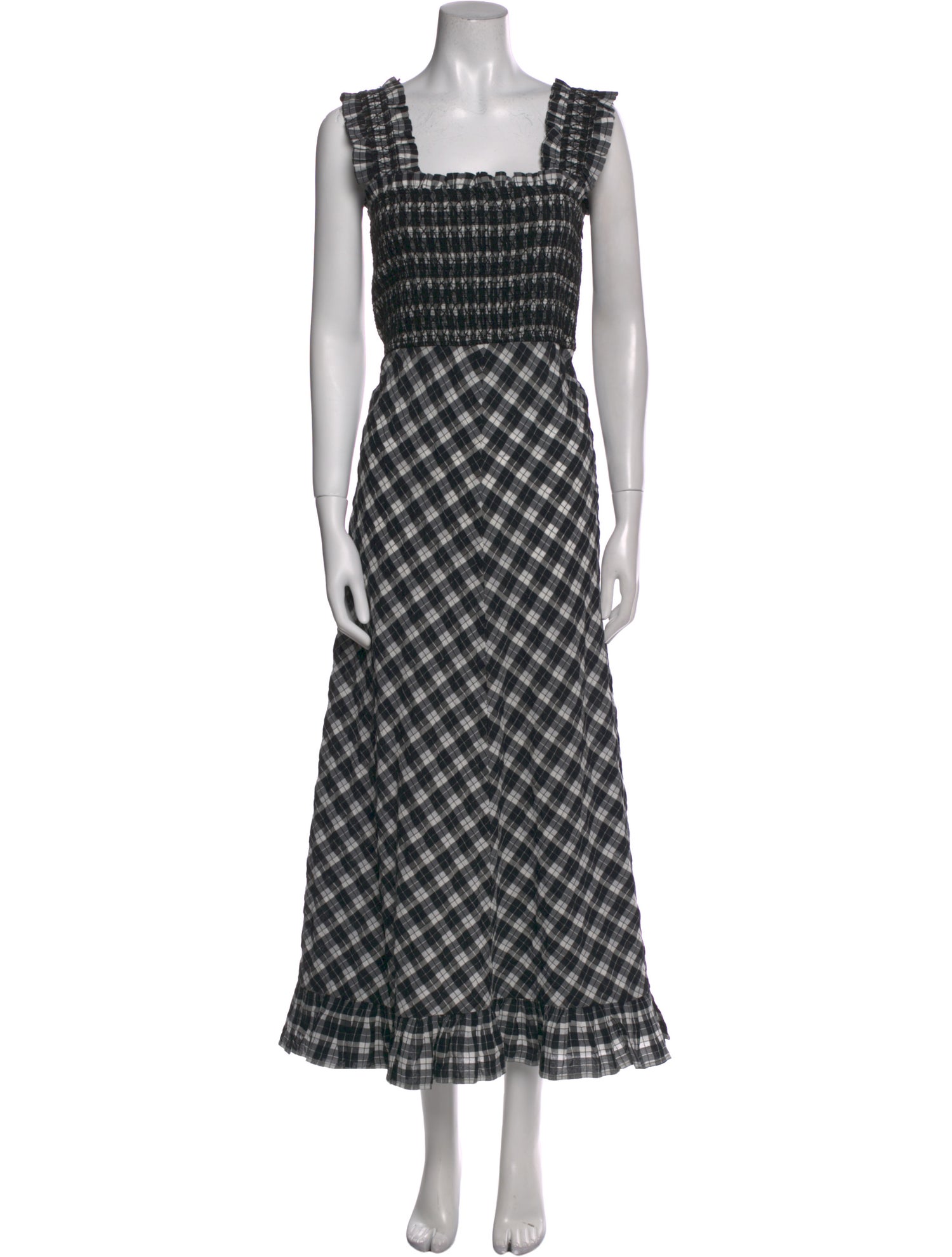 Ganni Plaid Print Long Dress