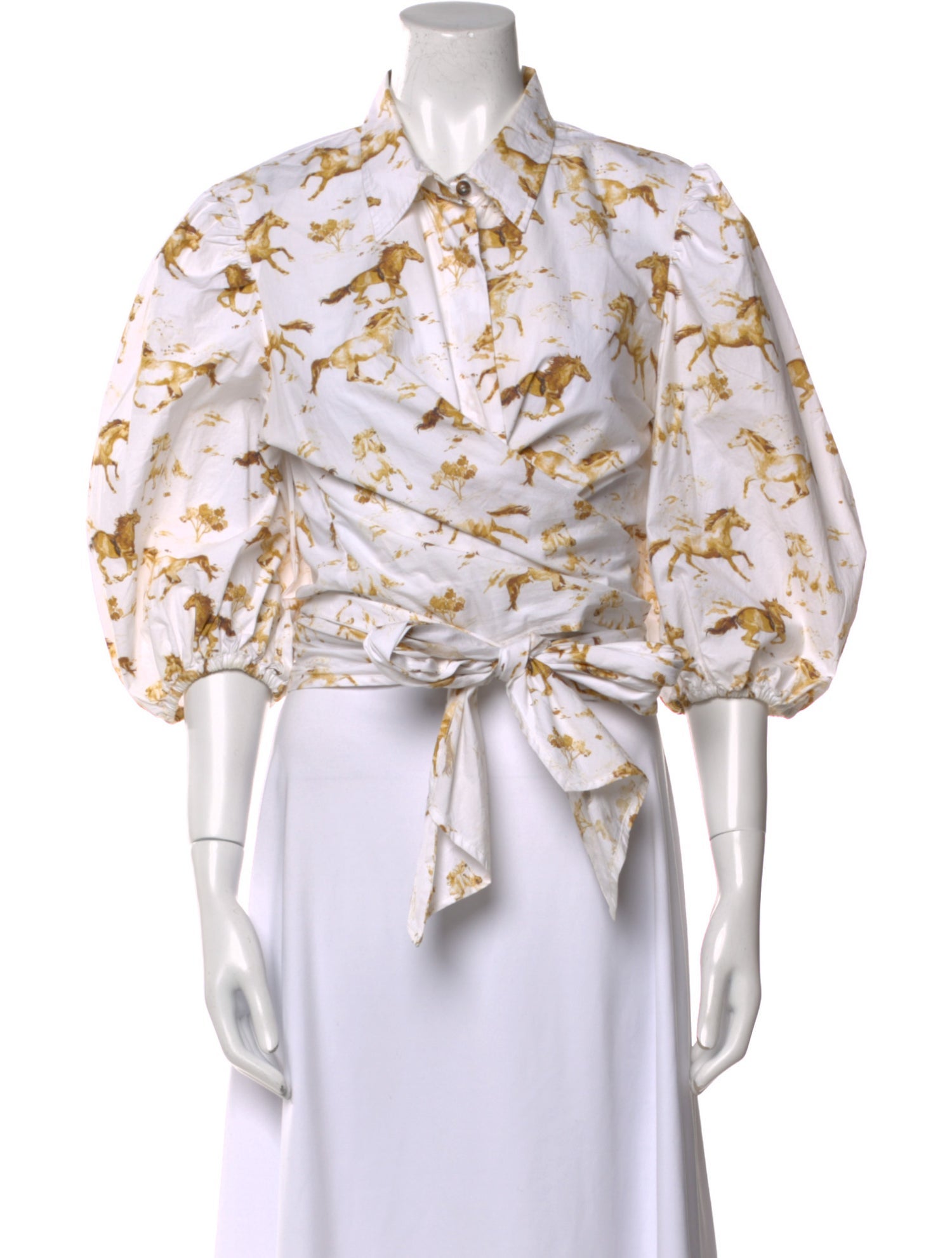 Ganni Floral Print Three-Quarter Sleeve Crop Top