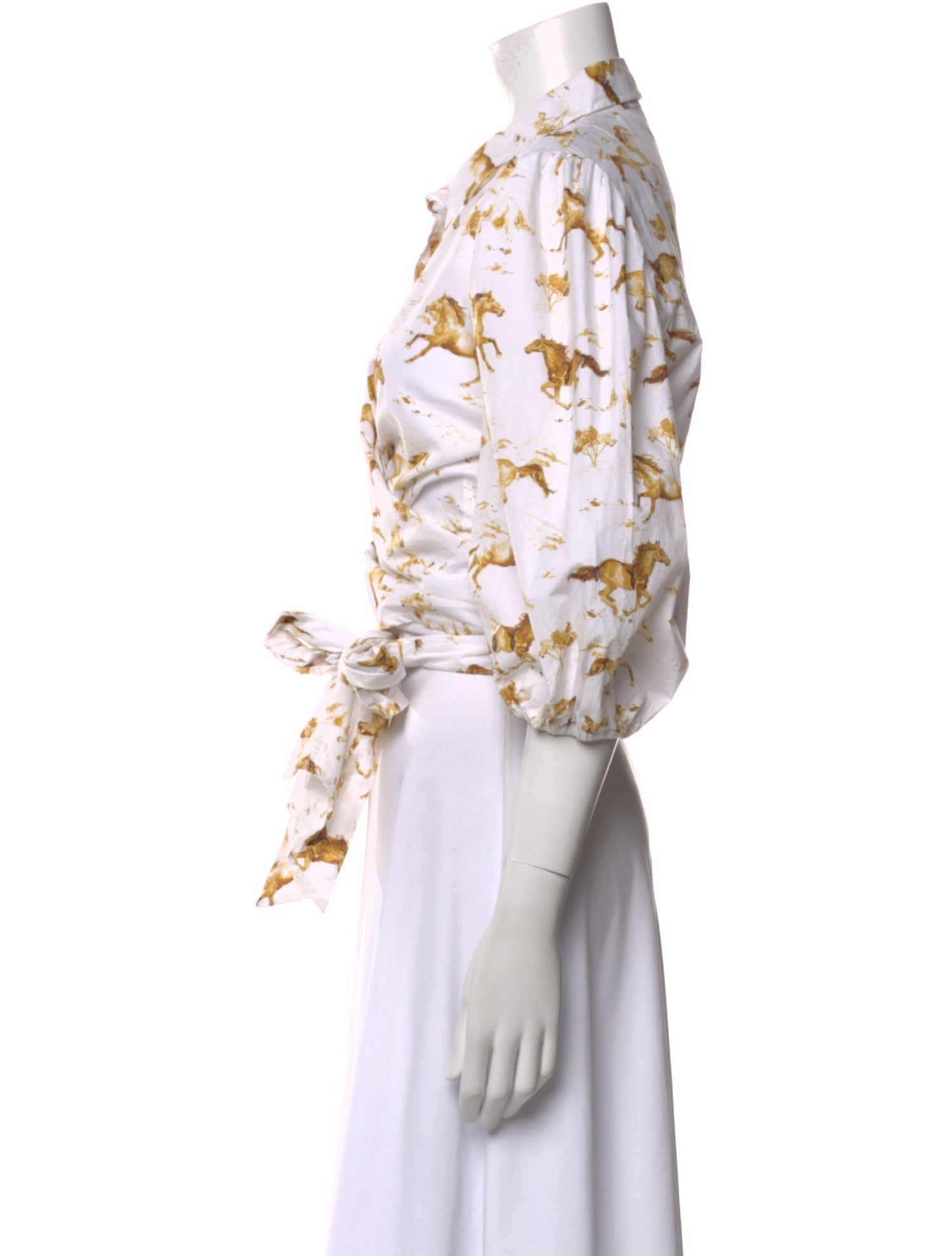 Ganni Floral Print Three-Quarter Sleeve Crop Top