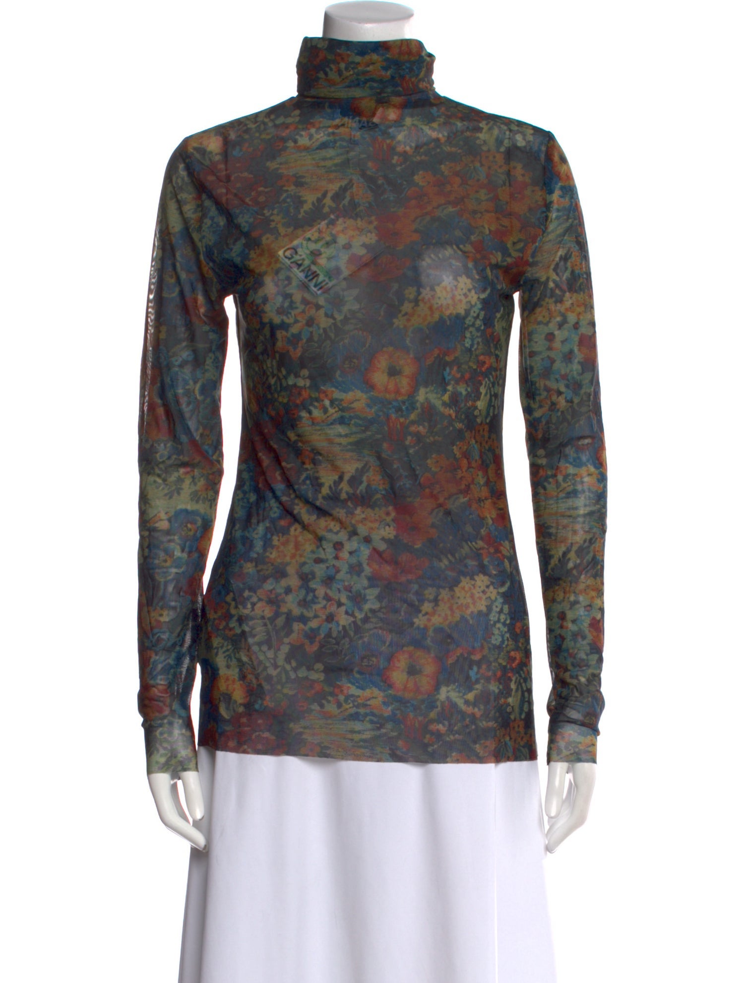Ganni Floral Print Turtleneck Top